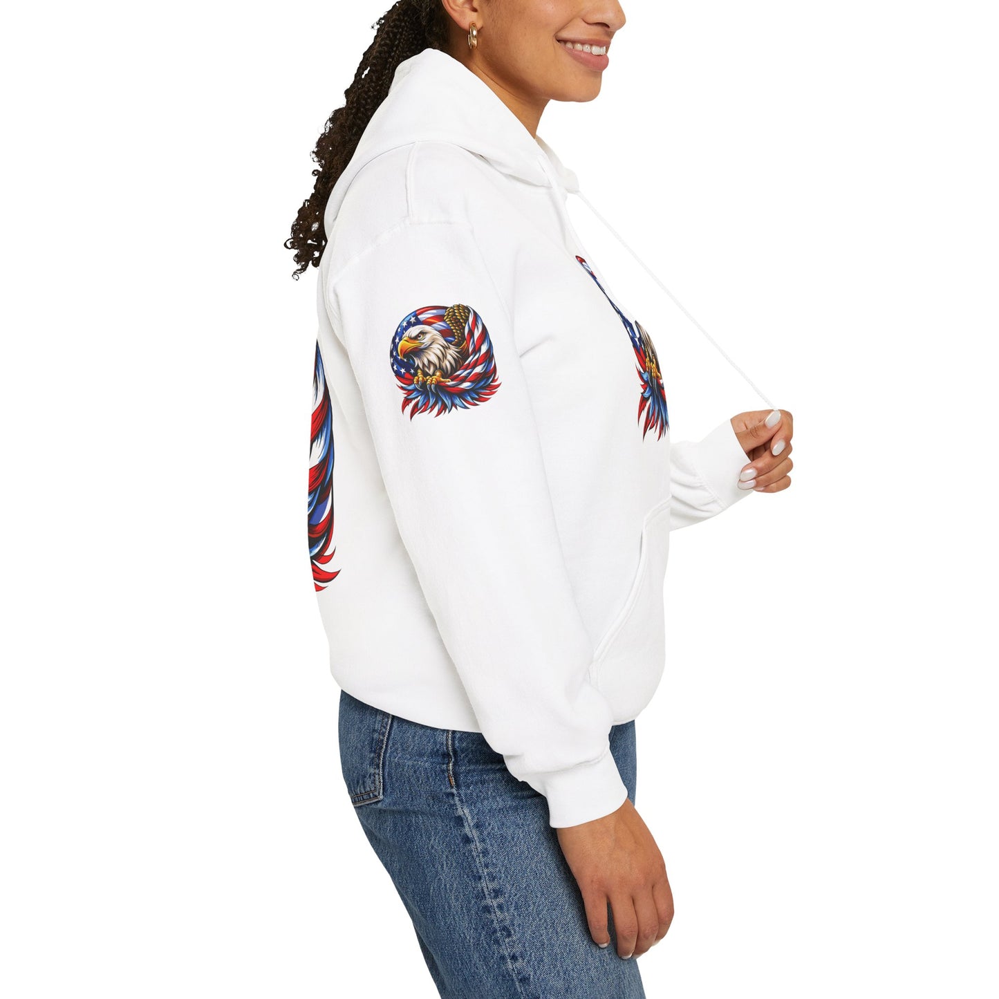 Princess Grace Patriotic Eagle Hoodie Unisex Heavy Blend Sweatshirt with American Flag Design