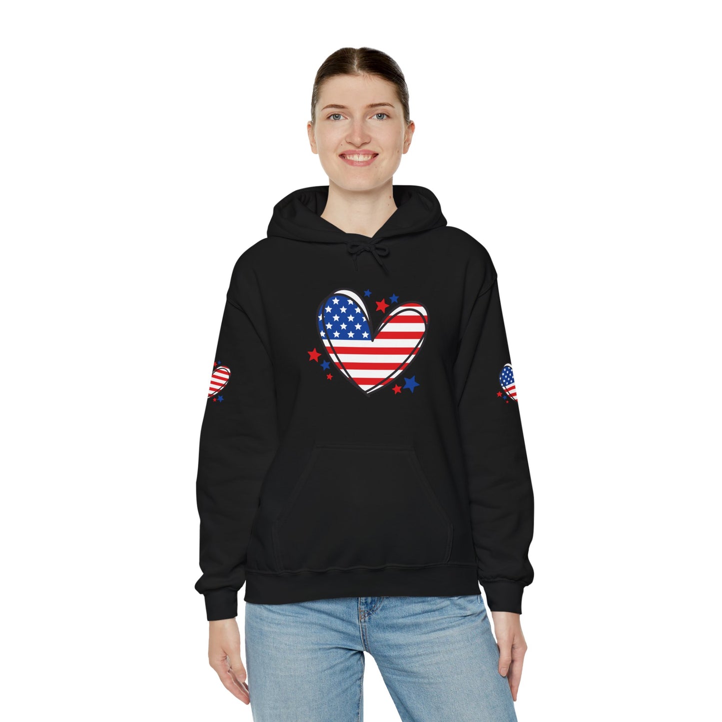Princess Grace Patriotic Heart Hoodie Unisex Heavy Blend Hooded Sweatshirt for Independence Day & Year Round Love