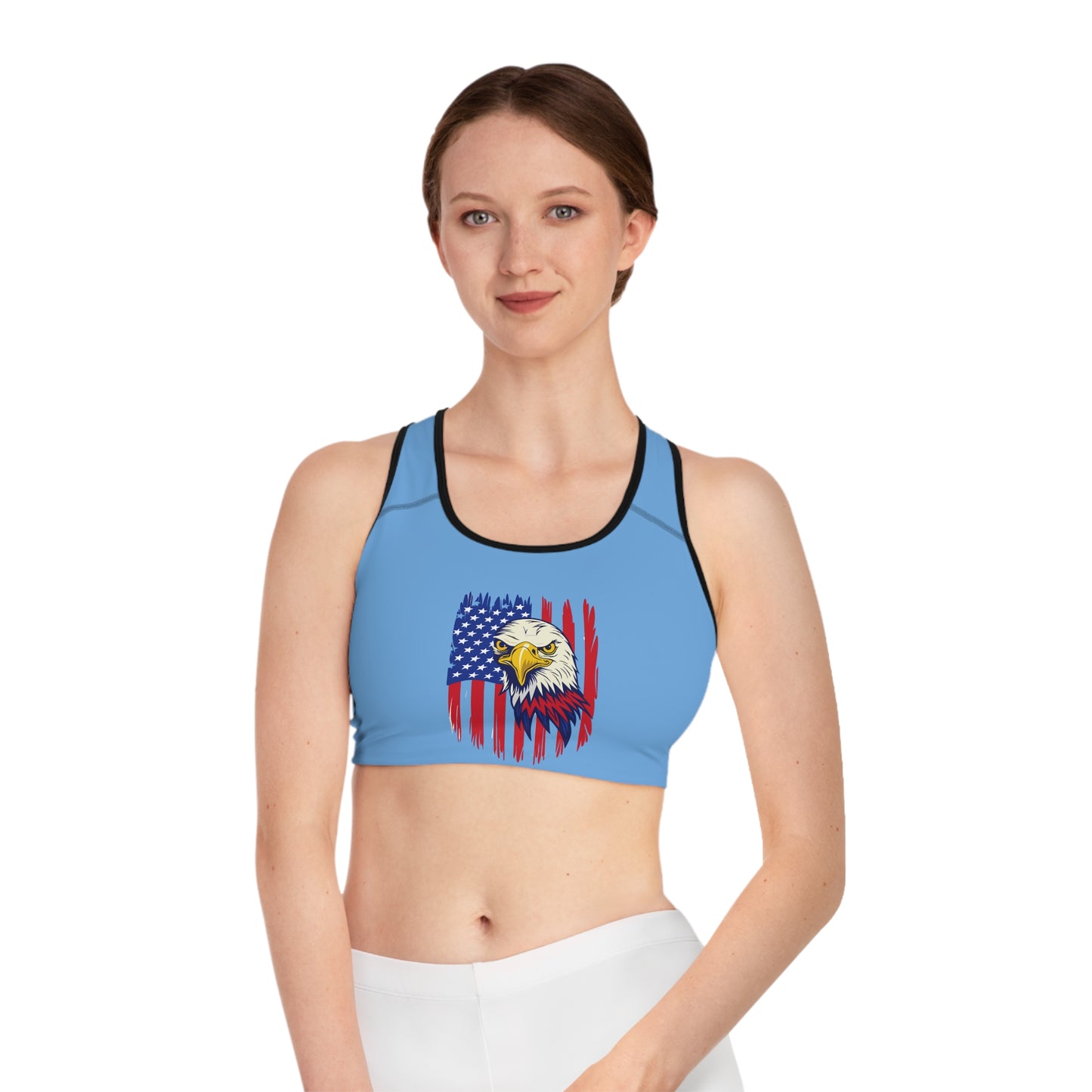 Princess Grace Patriotic Eagle Sports Bra USA Flag Design for Active Lifestyle