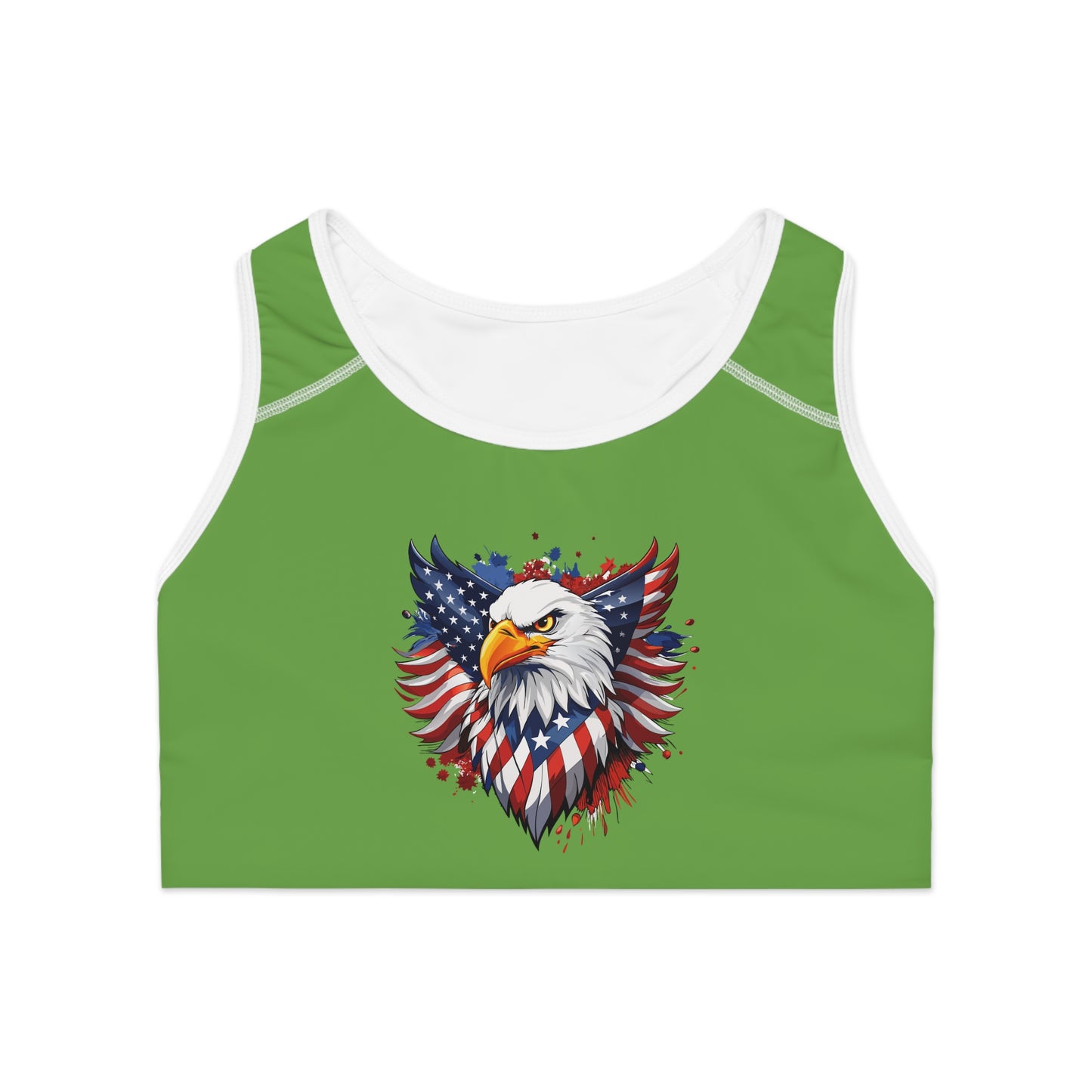 Princess Grace Patriotic Eagle Sports Bra Bold American Eagle Design, Perfect for Fitness & Holidays
