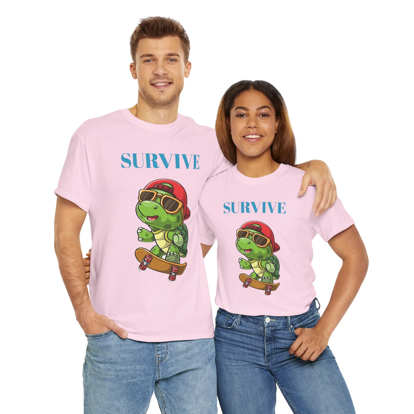 Princess Grace Cool Skateboarding Turtle Tee "Survive" Unisex Cotton T-Shirt for Fun Lovers