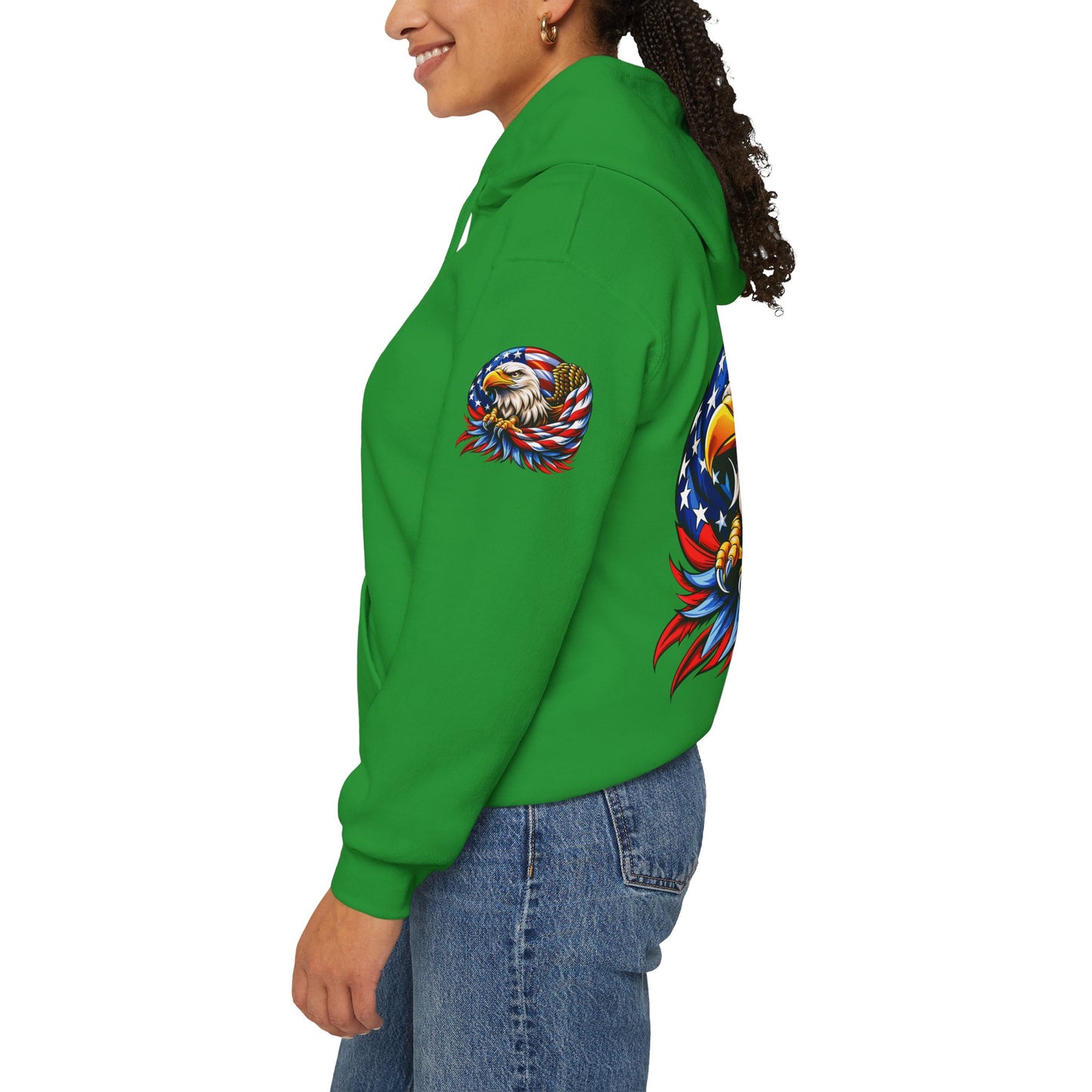 Princess Grace Patriotic Eagle Hoodie Unisex Heavy Blend Sweatshirt with American Flag Design