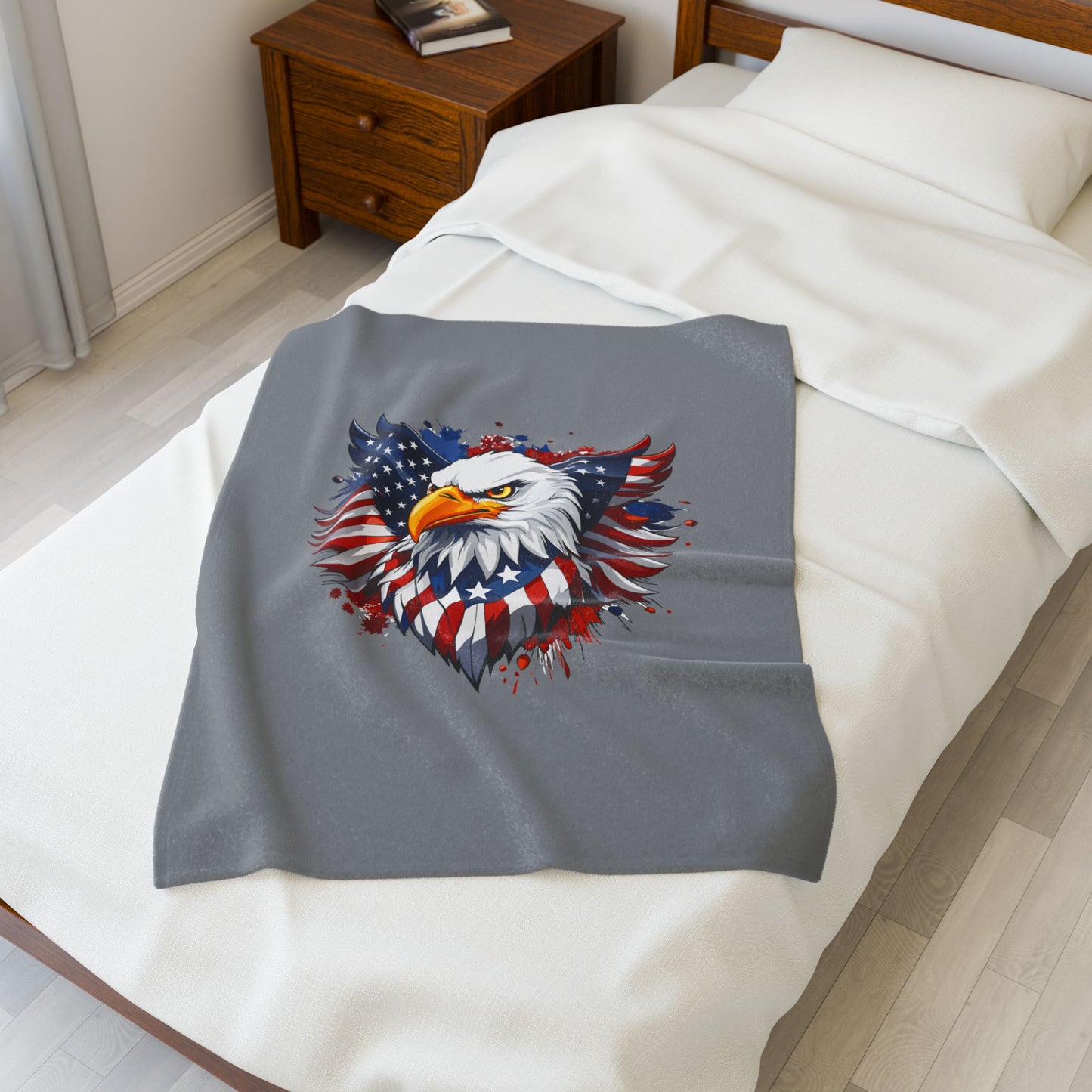 Princess Grace Patriotic Eagle Velveteen Plush Blanket Ideal for Holidays and Cozy Nights
