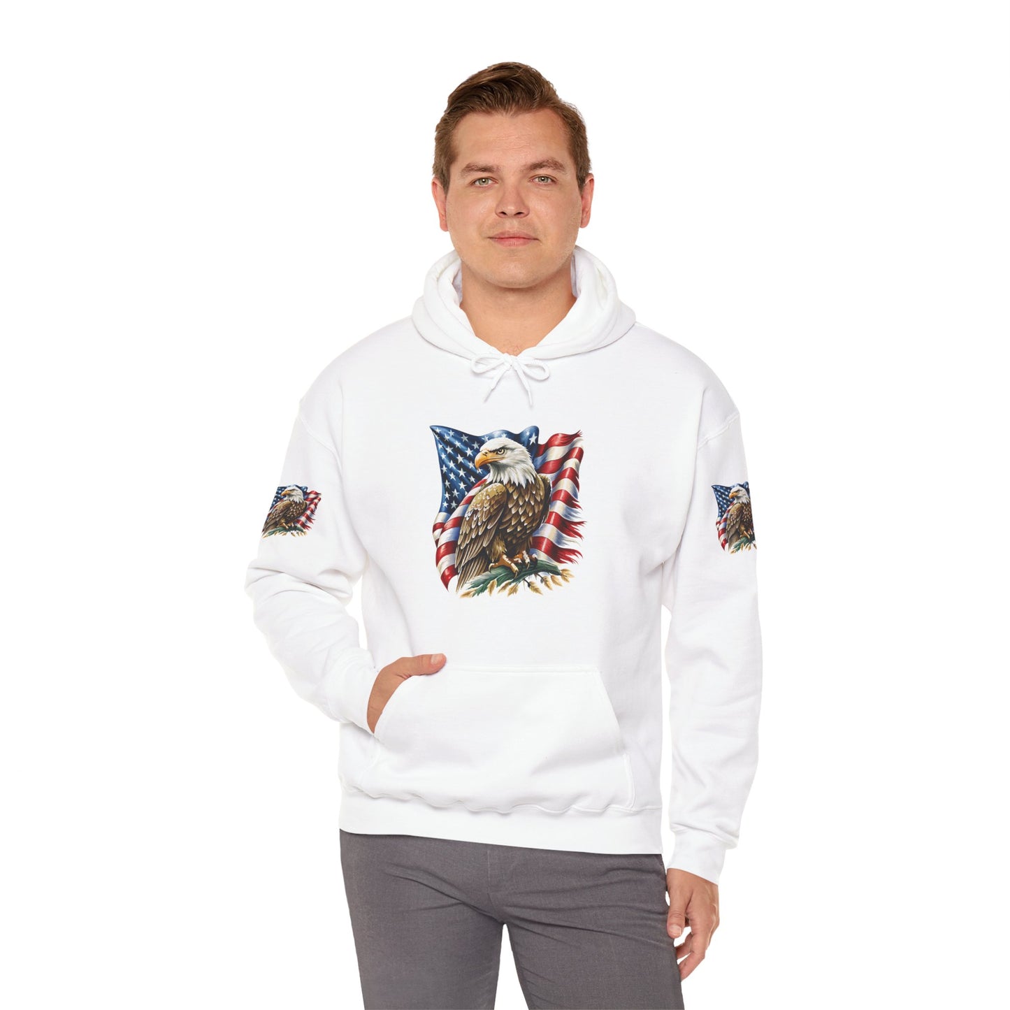Princess Grace Patriotic Eagle Hooded Sweatshirt Unisex Heavy Blend Perfect for Memorial Day & Independence Day
