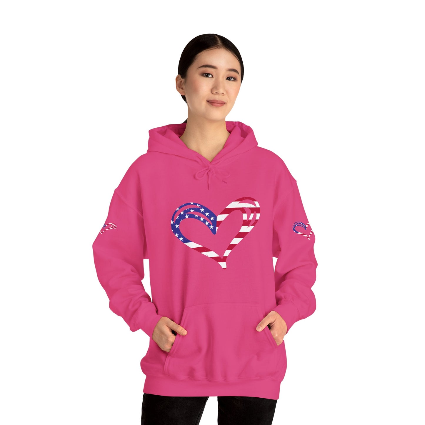 Princess Grace Patriotic Heart Unisex Hoodie Comfortable Heavy Blend Sweatshirt for Independence Day and Everyday Wear