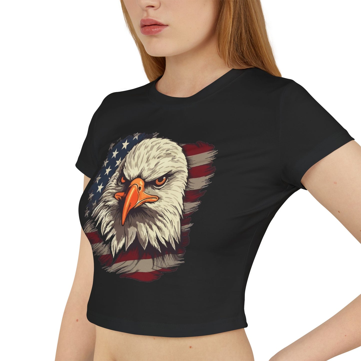 Princess Grace Patriotic Women's Baby Tee Fierce Eagle & USA Design