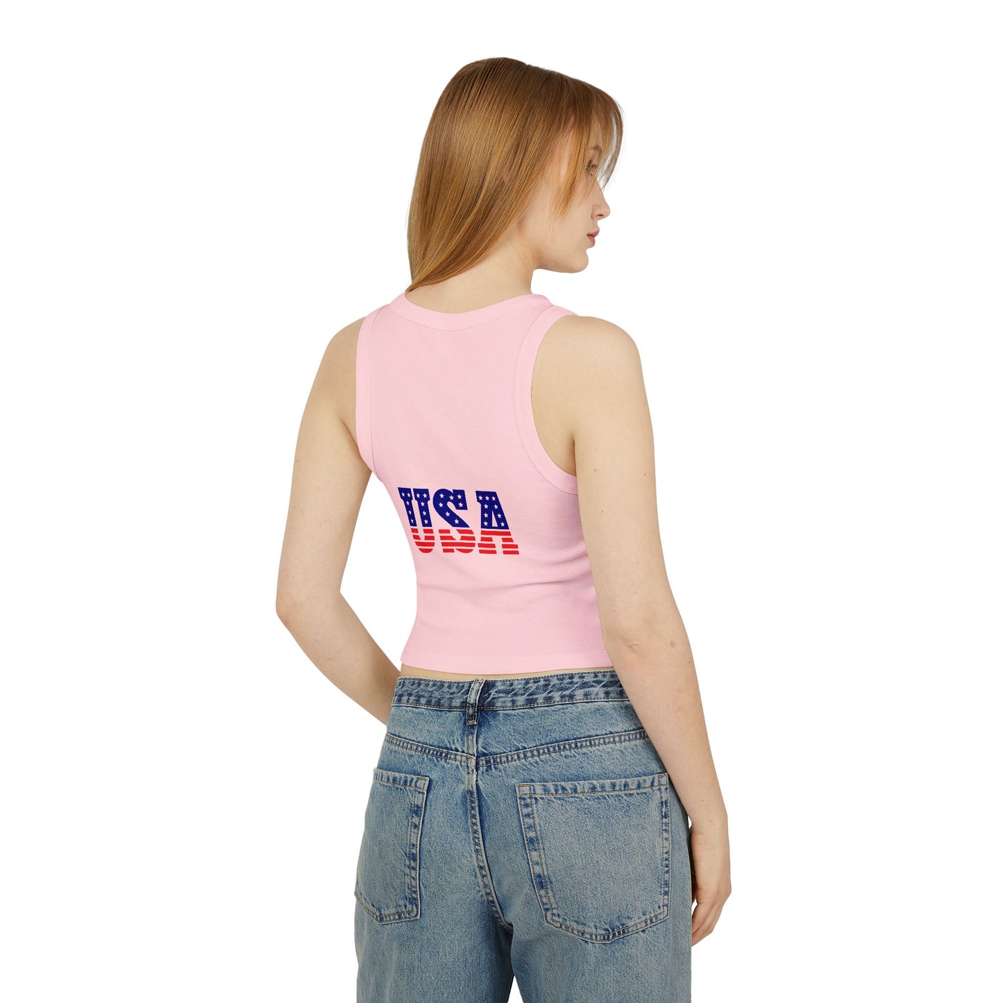 Princess Grace Patriotic Women's Micro Rib Racer Tank Top with Eagle & USA Design