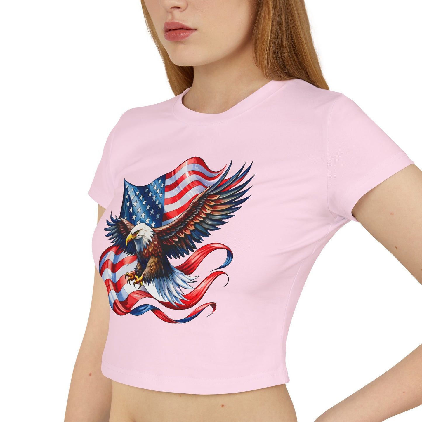 Princess Grace Patriotic Women's Baby Tee Eagle & USA Design for Independence Day