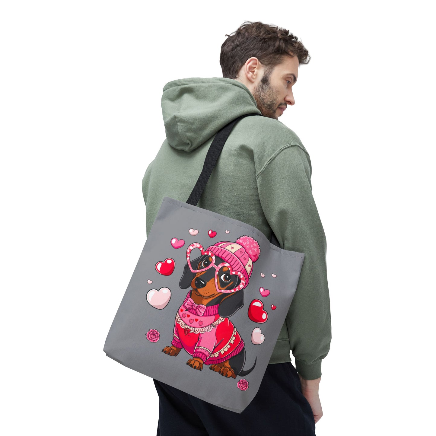 Princess Grace Cute Dog Lover Tote Bag Adorable Dachshund with Hearts