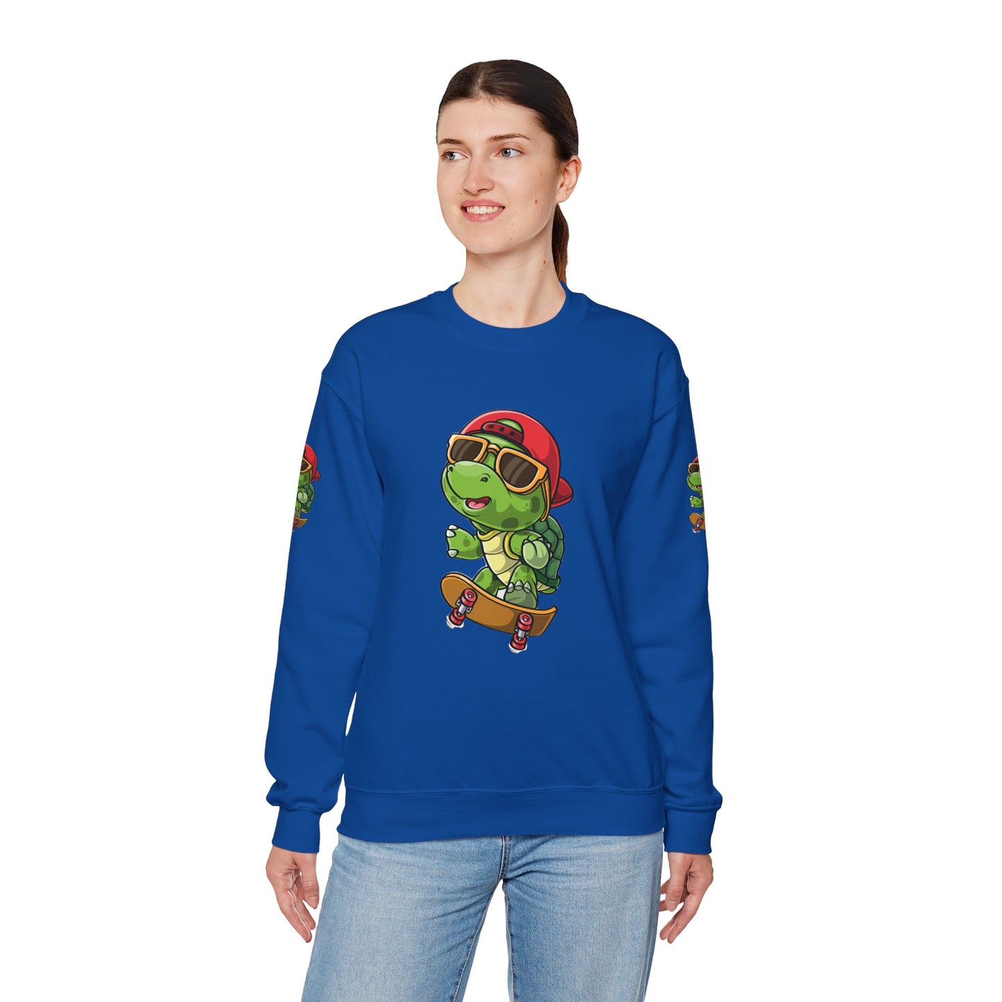 Princess Grace Cool Turtle Skateboarding Crewneck Sweatshirt for Kids and Teens
