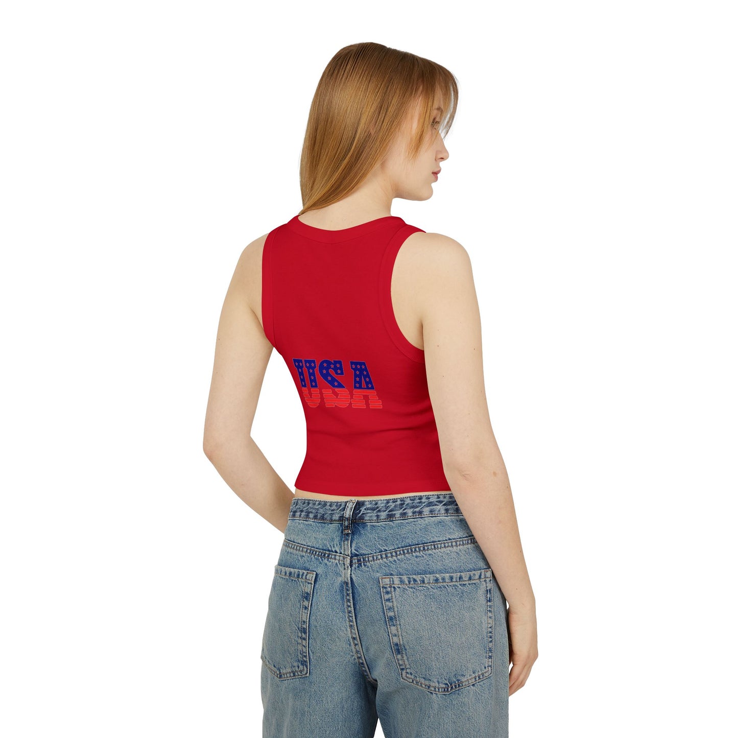 Princess Grace Patriotic Women's Micro Rib Racer Tank Top with Eagle & USA Design