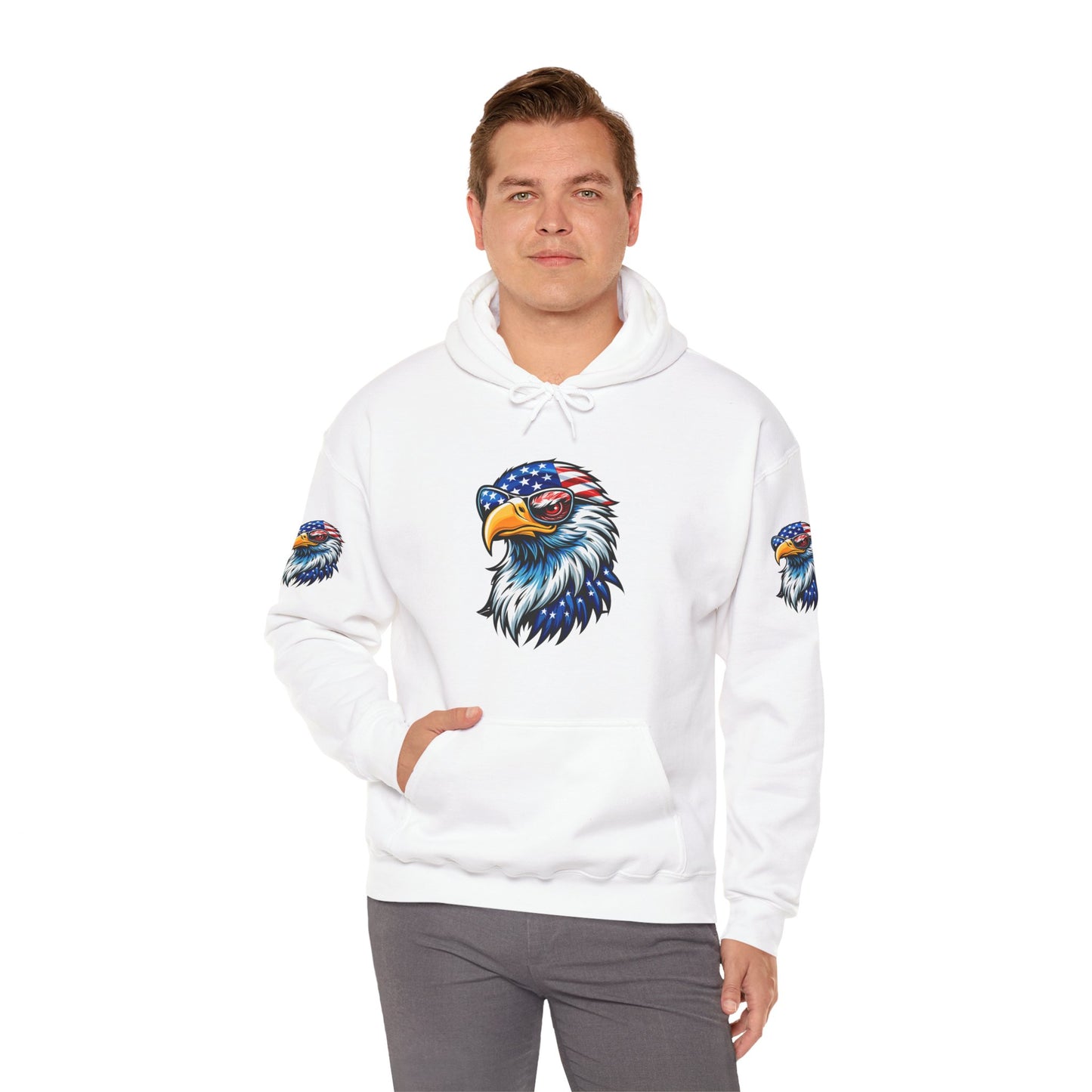 Princess Grace Patriotic Eagle Hoodie Unisex Heavy Blend Sweatshirt with USA Flag Design