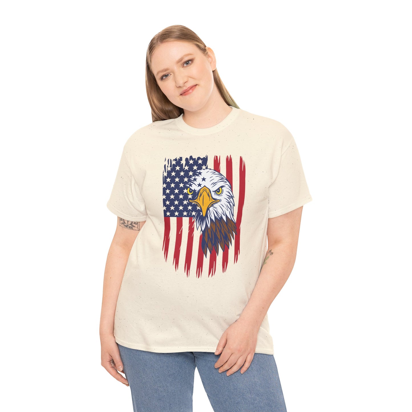 Princess Grace Eagle & American Flag Unisex Heavy Cotton Tee Patriotic Apparel for All Occasions