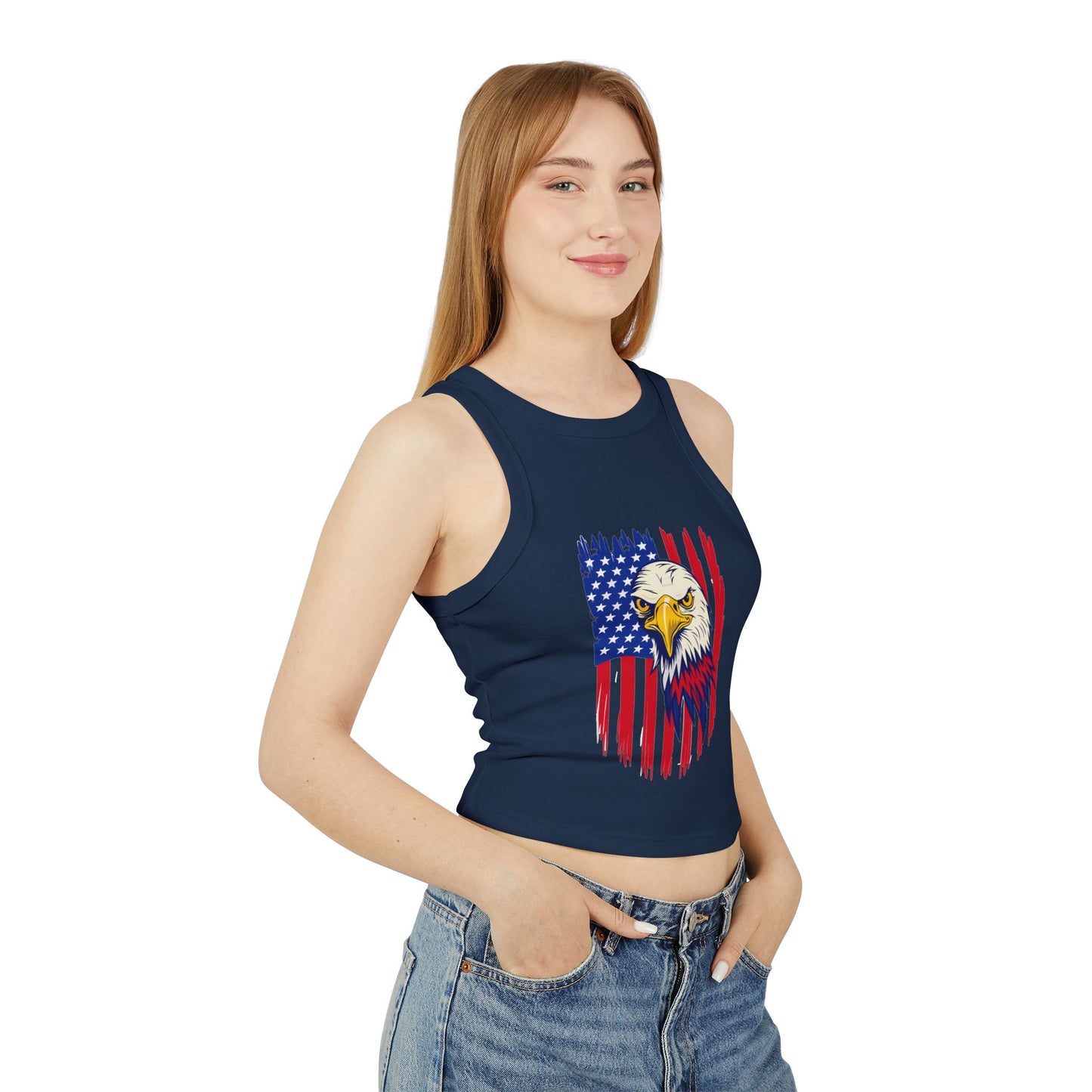 Princess Grace Patriotic Eagle Women's Racer Tank Top USA Flag Design