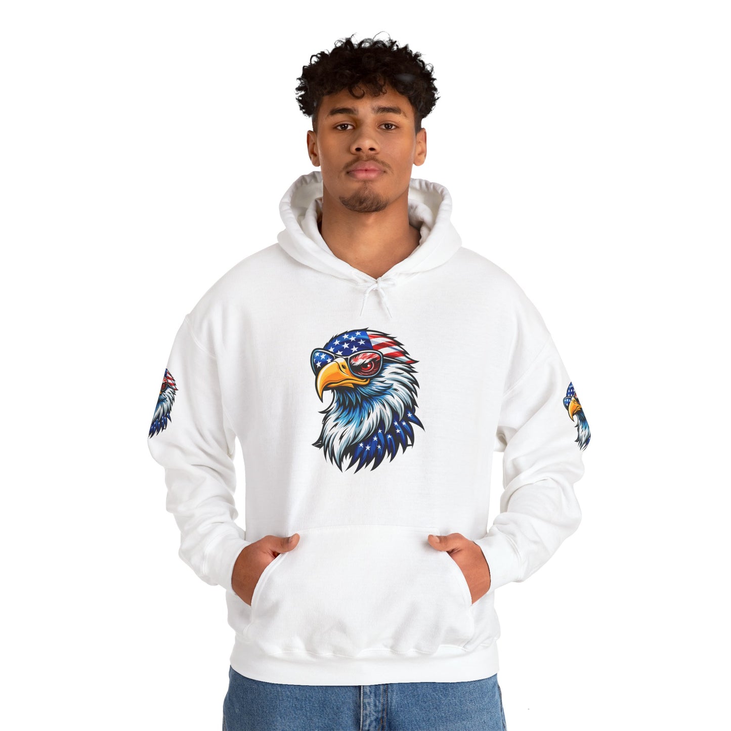 Princess Grace Patriotic Eagle Hoodie Unisex Heavy Blend Sweatshirt with USA Flag Design