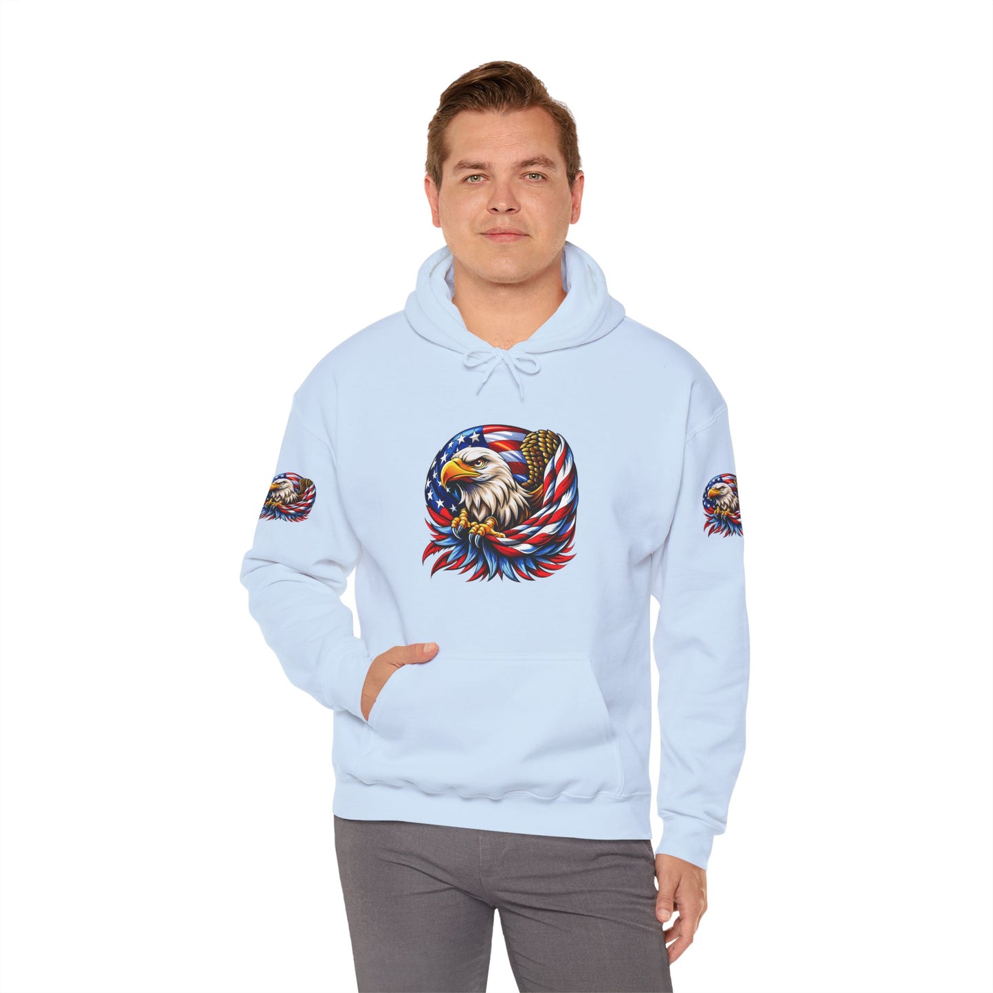 Princess Grace Patriotic Eagle Hoodie Unisex Heavy Blend Sweatshirt with American Flag Design