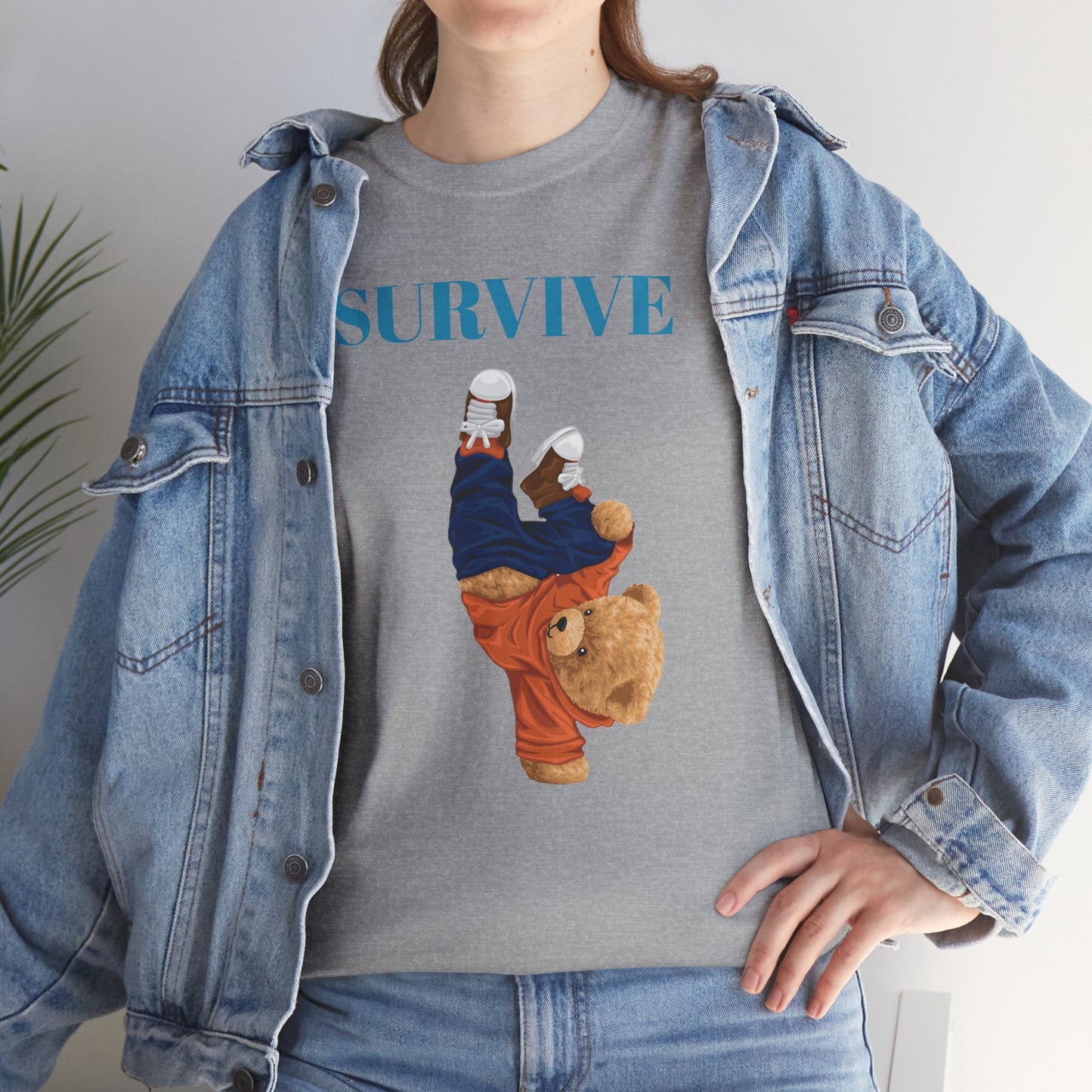 Princess Grace Survive Bear Graphic Unisex Heavy Cotton Tee Casual Streetwear Tee for Everyday Adventures