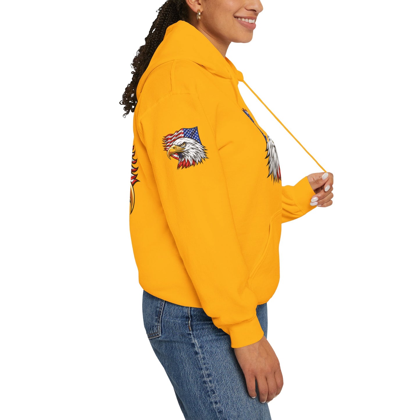 Princess Grace Patriotic Eagle Hoodie Unisex Heavy Blend Sweatshirt with American Flag Design