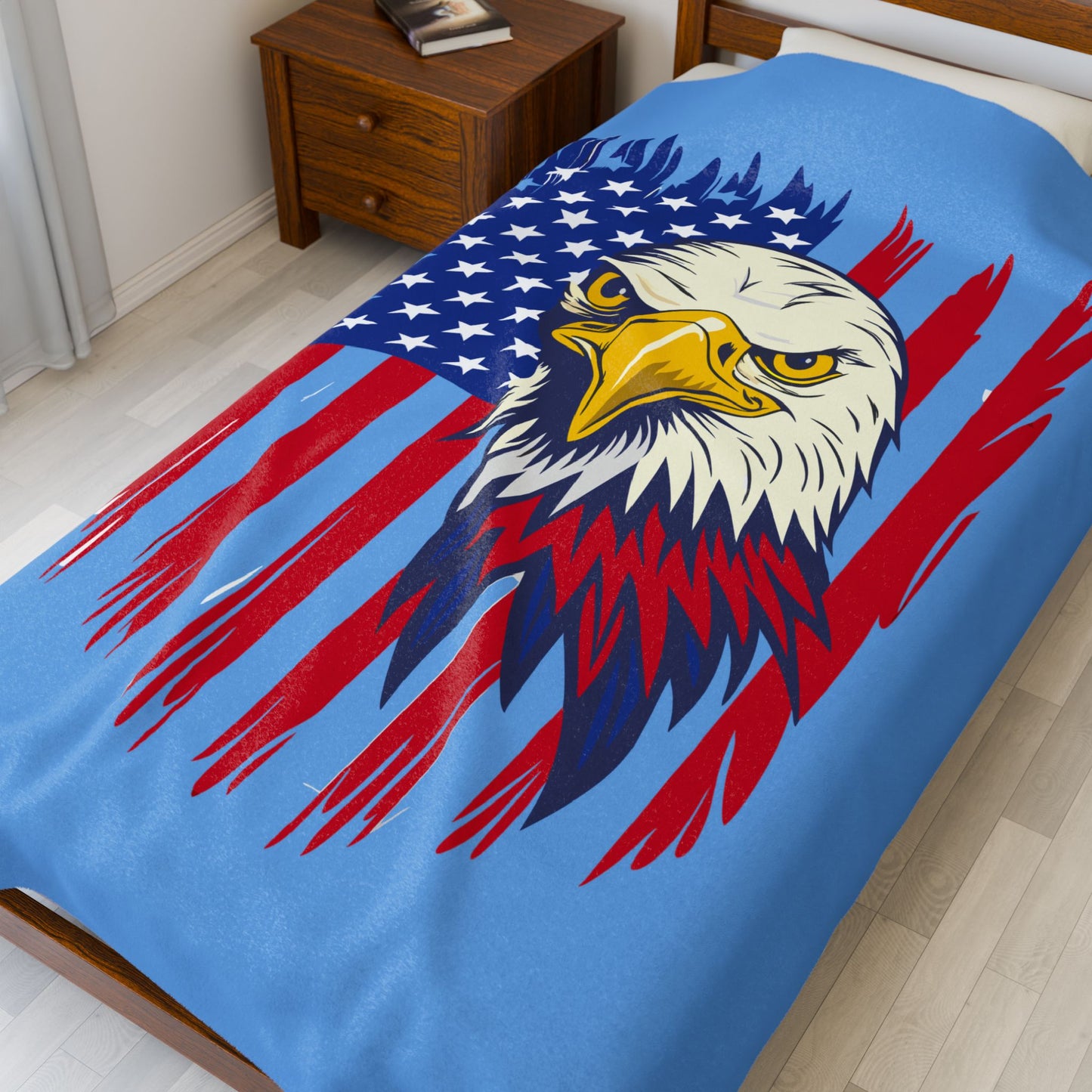 Princess Grace Patriotic Eagle Velveteen Plush Blanket Cozy Americana Home Decor