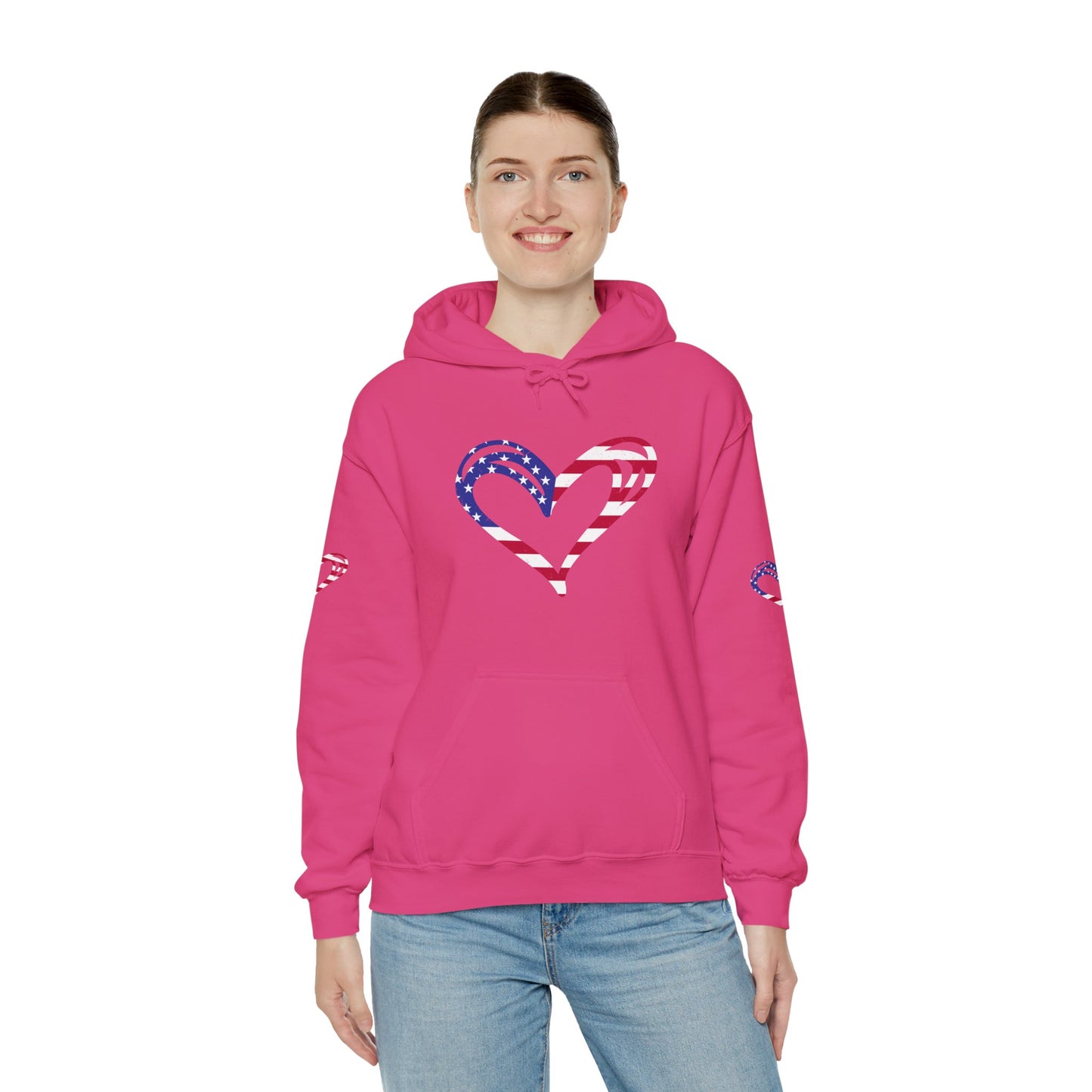 Princess Grace Patriotic Heart Unisex Hoodie Comfortable Heavy Blend Sweatshirt for Independence Day and Everyday Wear