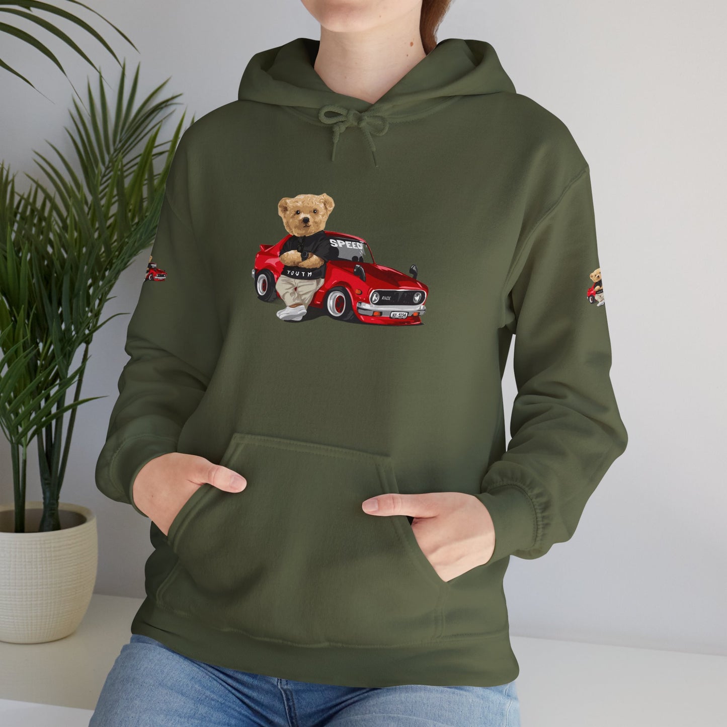 Princess Grace Vintage Bear Car Hoodie Fun Unisex Sweatshirt for Auto Lovers