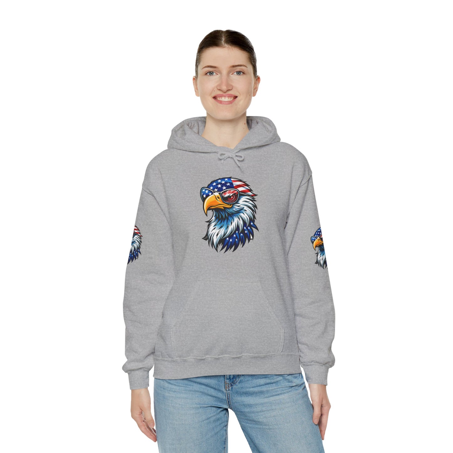 Princess Grace Patriotic Eagle Hoodie Unisex Heavy Blend Sweatshirt with USA Flag Design