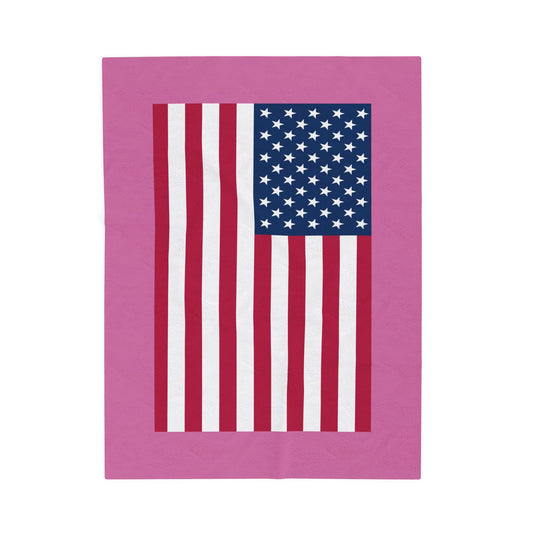 Princess Grace  Cozy USA Flag Velveteen Plush Blanket  Pink and White