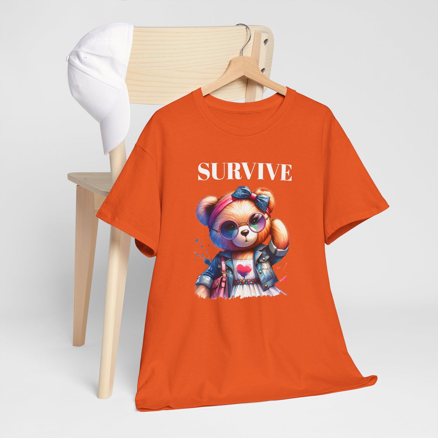 Princess Grace Survive Bear Unisex Heavy Cotton Tee Cute Graphic Tee for Casual Adventures