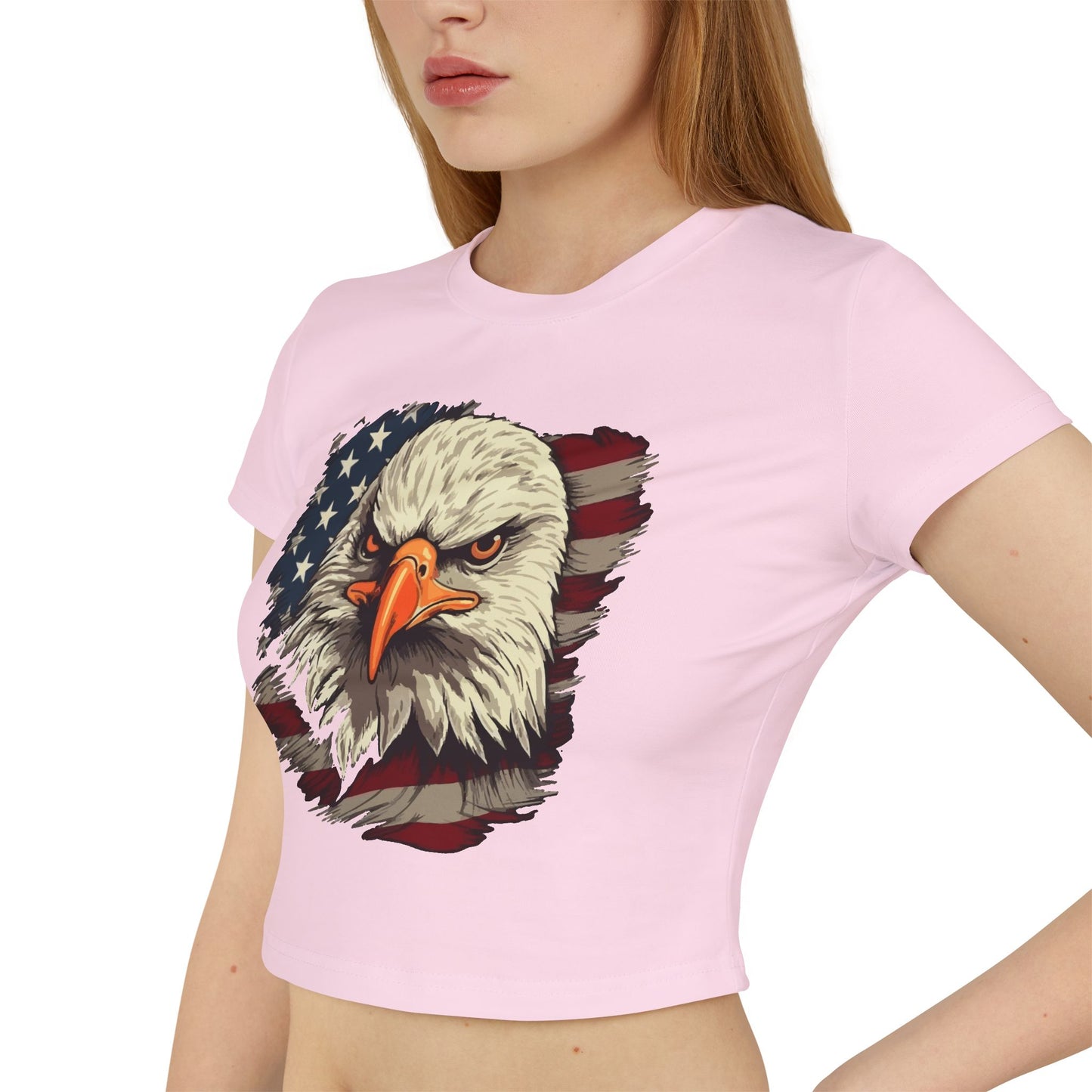 Princess Grace Patriotic Women's Baby Tee Fierce Eagle & USA Design