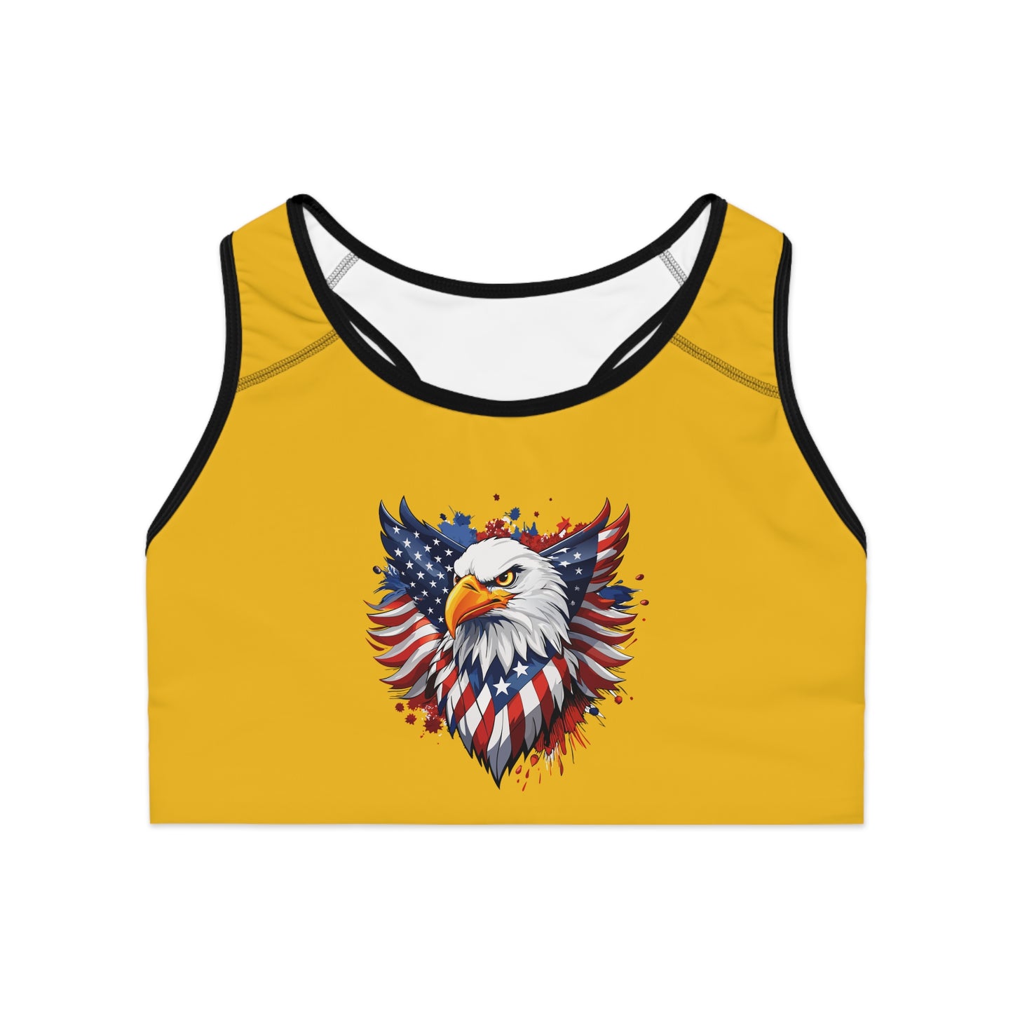 Princess Grace Eagle Pride Sports Bra with American Flag Design