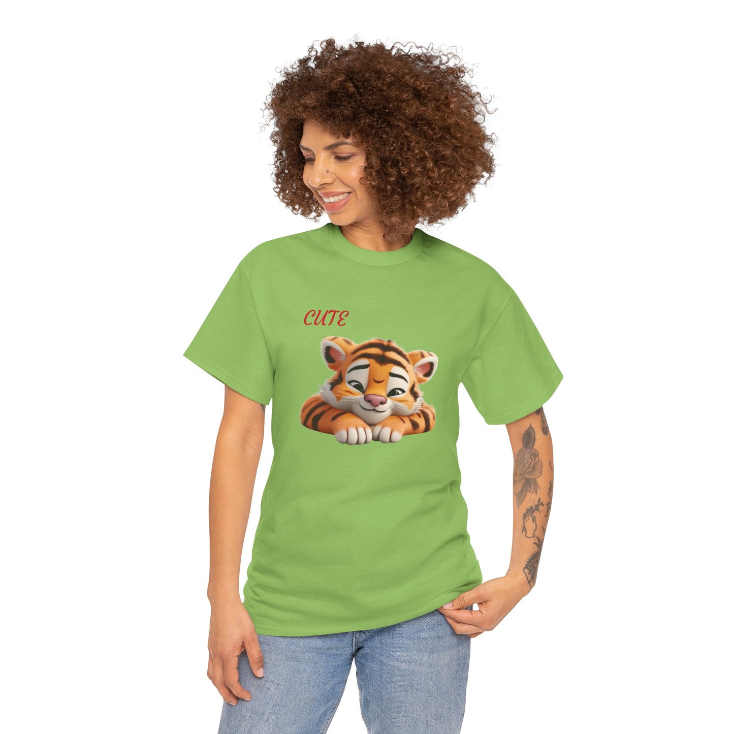 Princess Grace Cute Tiger Graphic Unisex Heavy Cotton Tee Perfect for Animal Lovers and Everyday Comfort