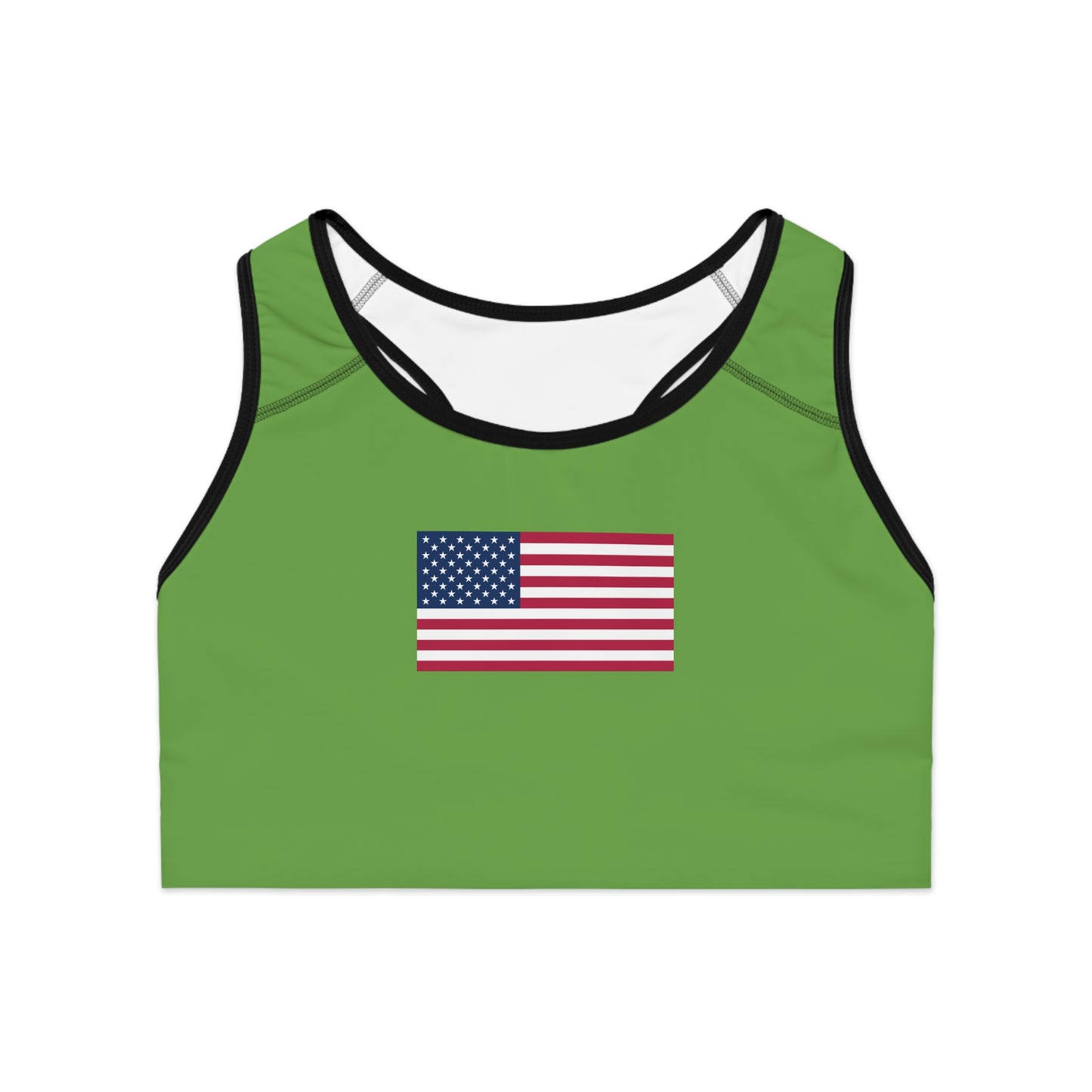 Princess Grace Patriotic Green Sports Bra with American Flag