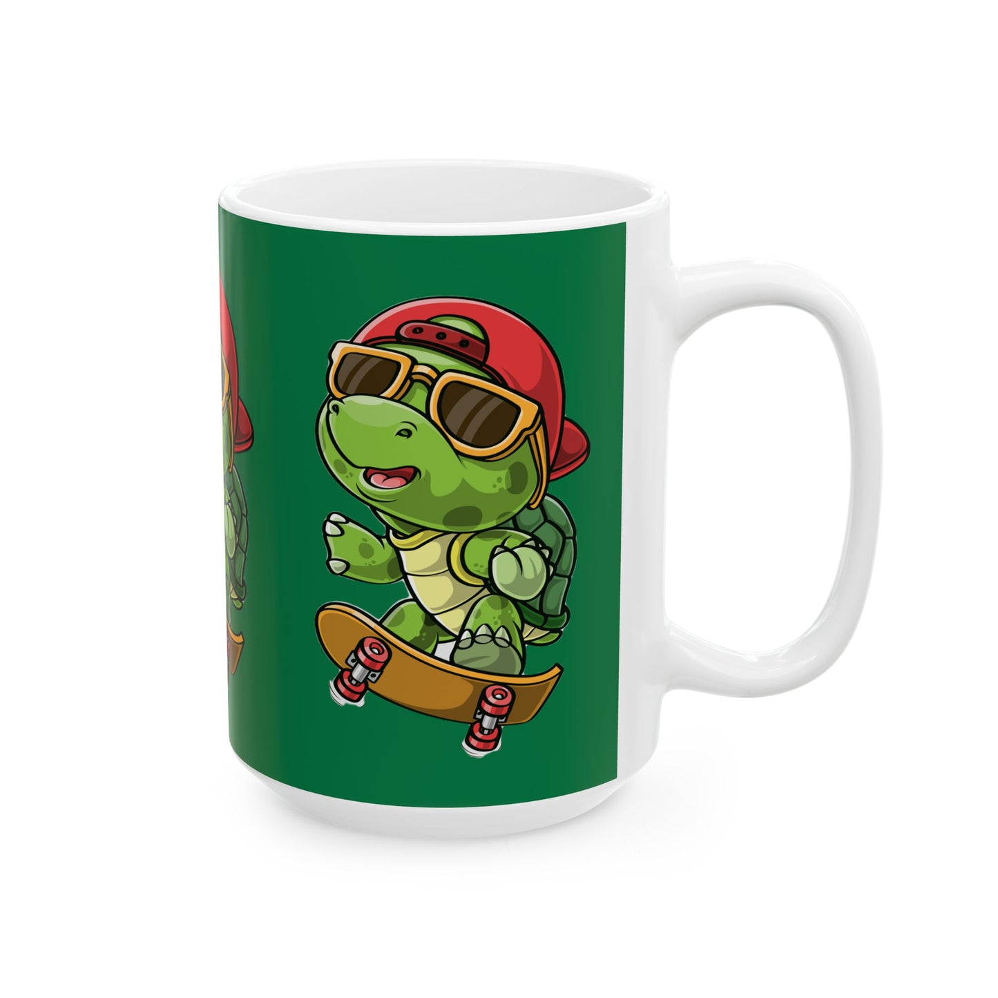 Princess Grace Cool Skateboarding Turtle Ceramic Mug Fun Green Cup for Kids and Teens