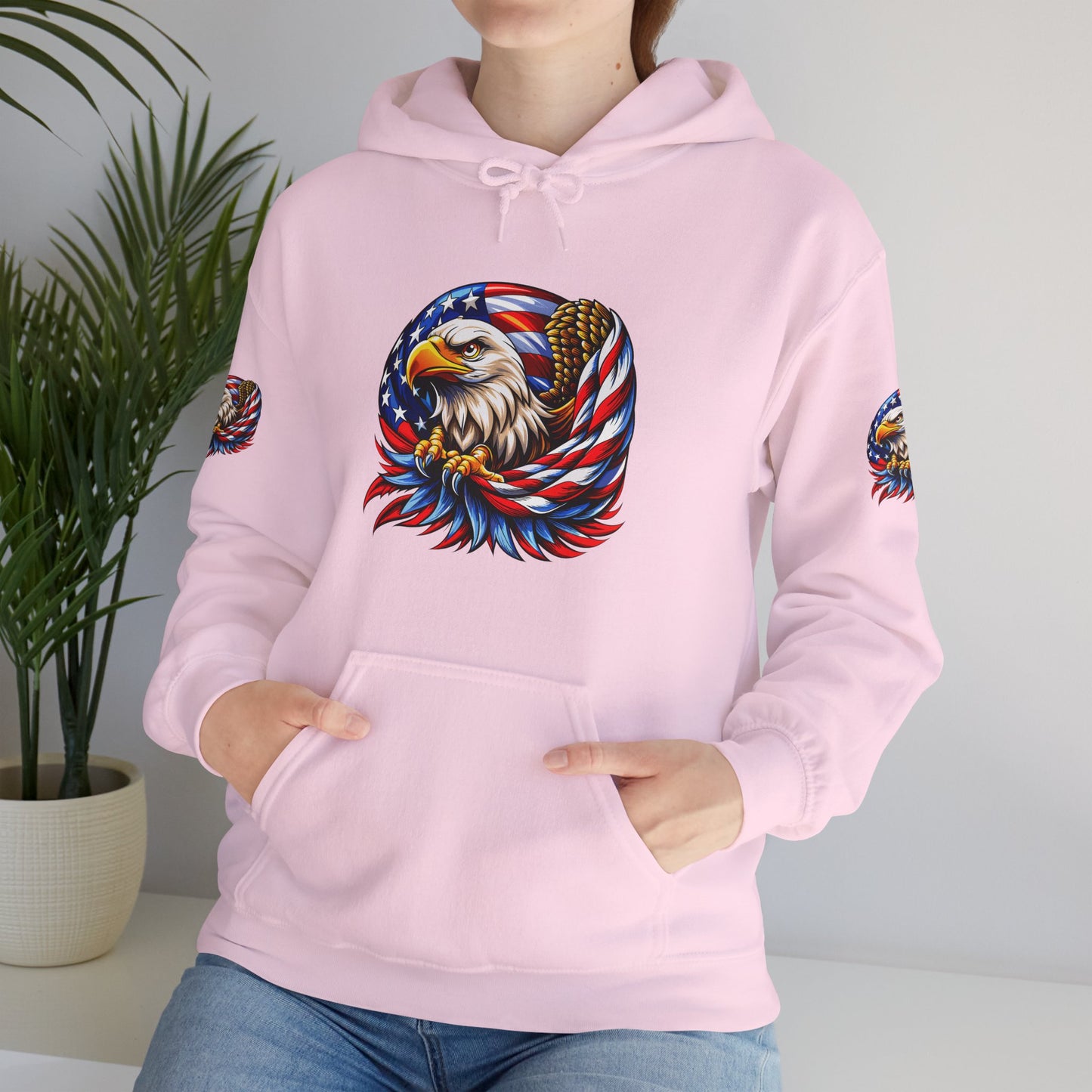 Princess Grace Patriotic Eagle Hoodie Unisex Heavy Blend Sweatshirt with American Flag Design