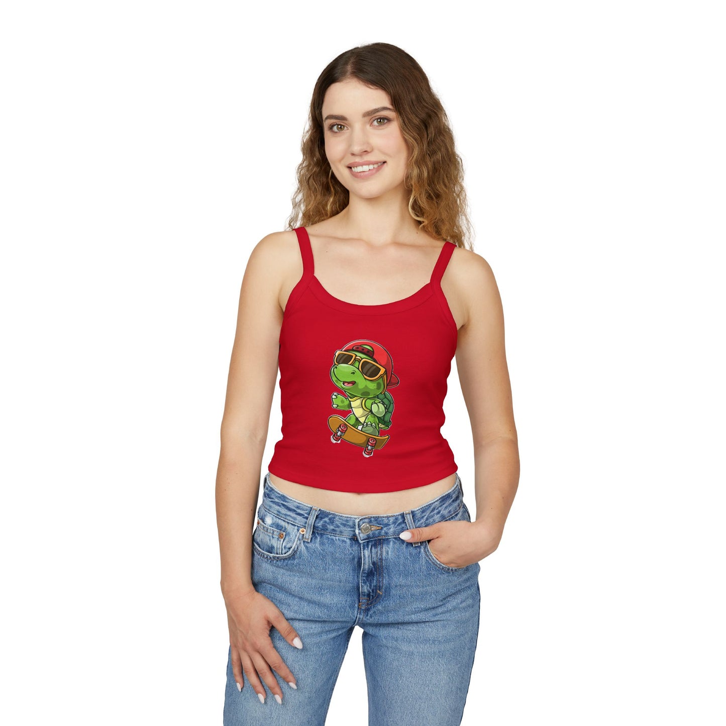 Princess Grace Cute Cartoon Turtle Skateboarding Women's Spaghetti Strap Tank Top
