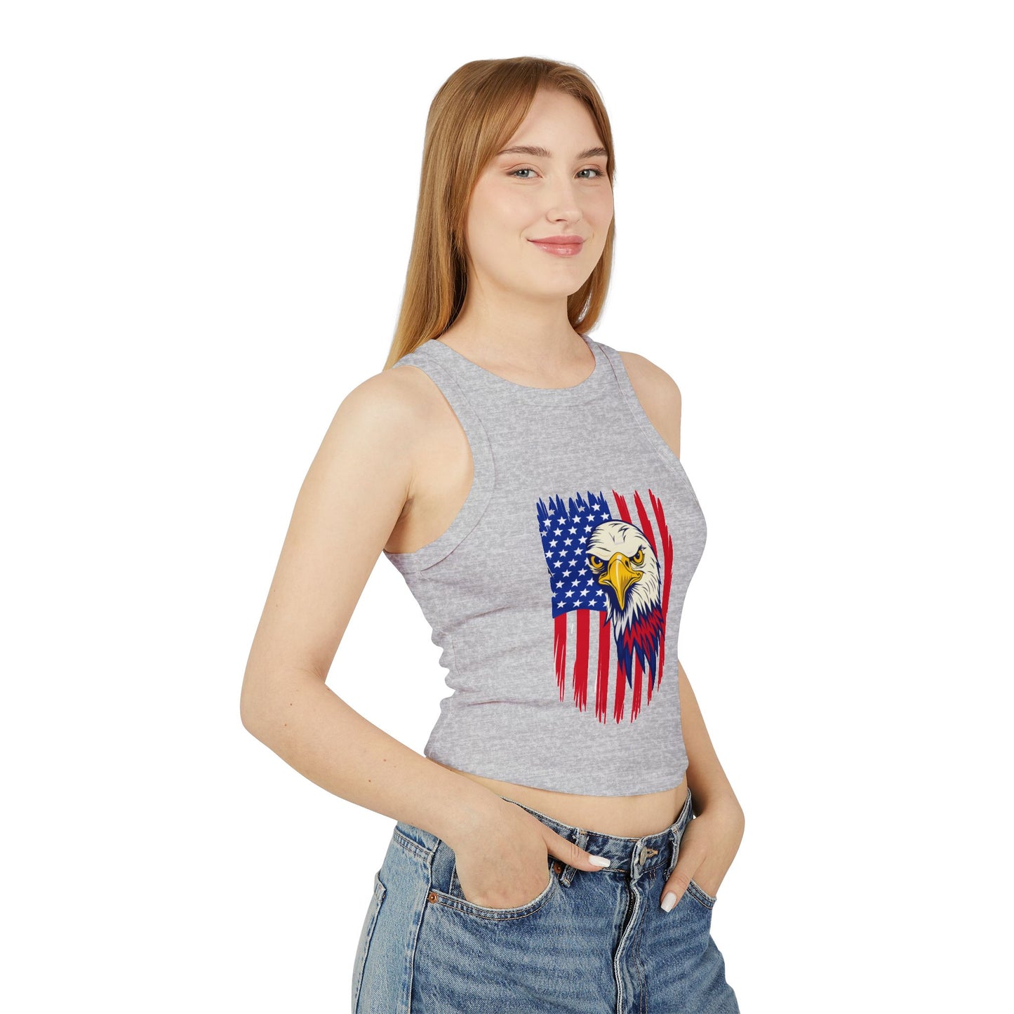 Princess Grace Patriotic Eagle Women's Racer Tank Top USA Flag Design