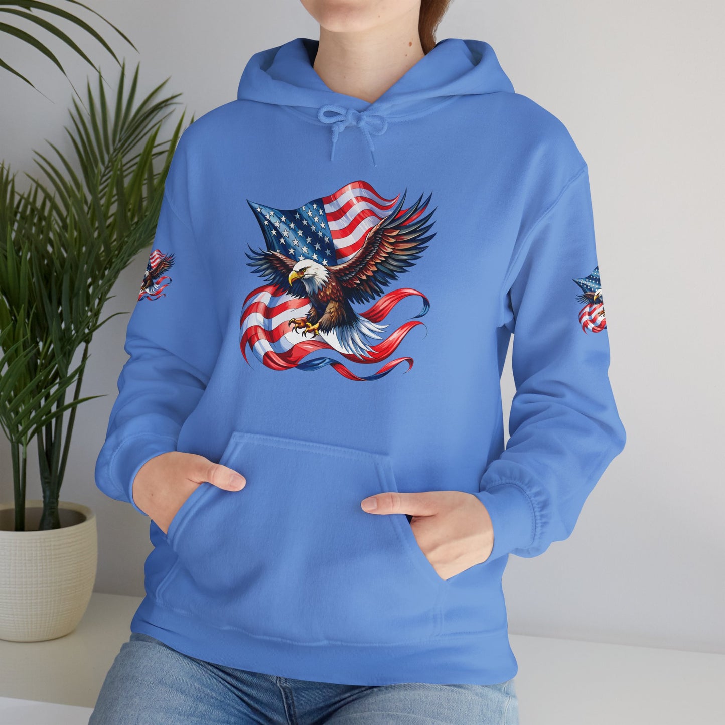 Princess Grace Patriotic Eagle Hoodie Unisex Heavy Blend Sweatshirt with American Flag Design