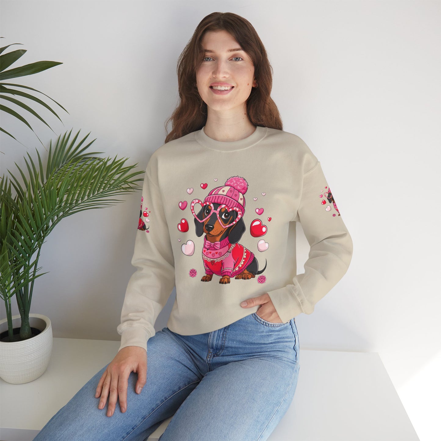 Princess Grace Cute Dachshund Love Sweatshirt Cozy Unisex Crewneck for Pet Lovers