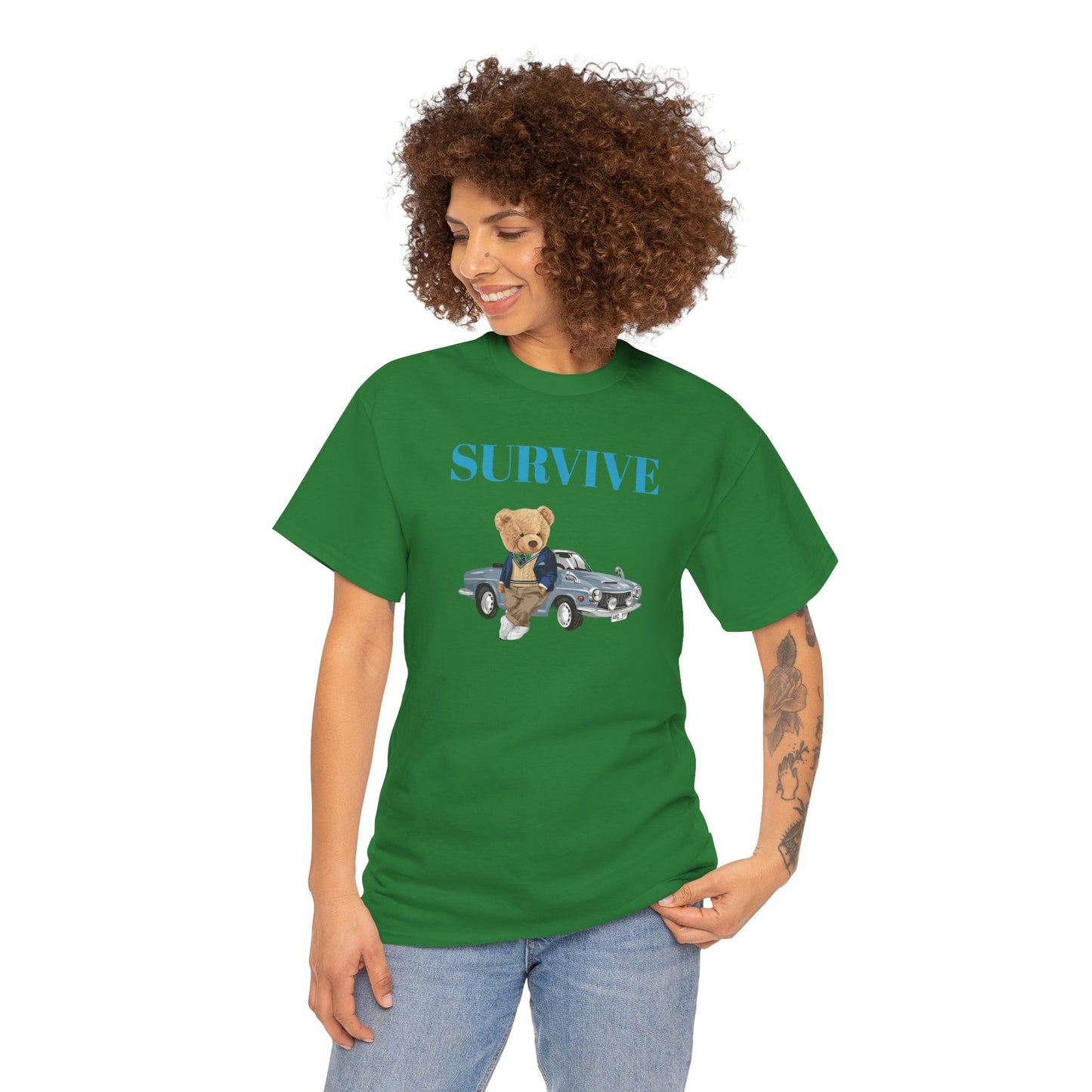 Princess Grace Survive Bear Unisex Heavy Cotton Tee Casual Comfort for Animal Lovers