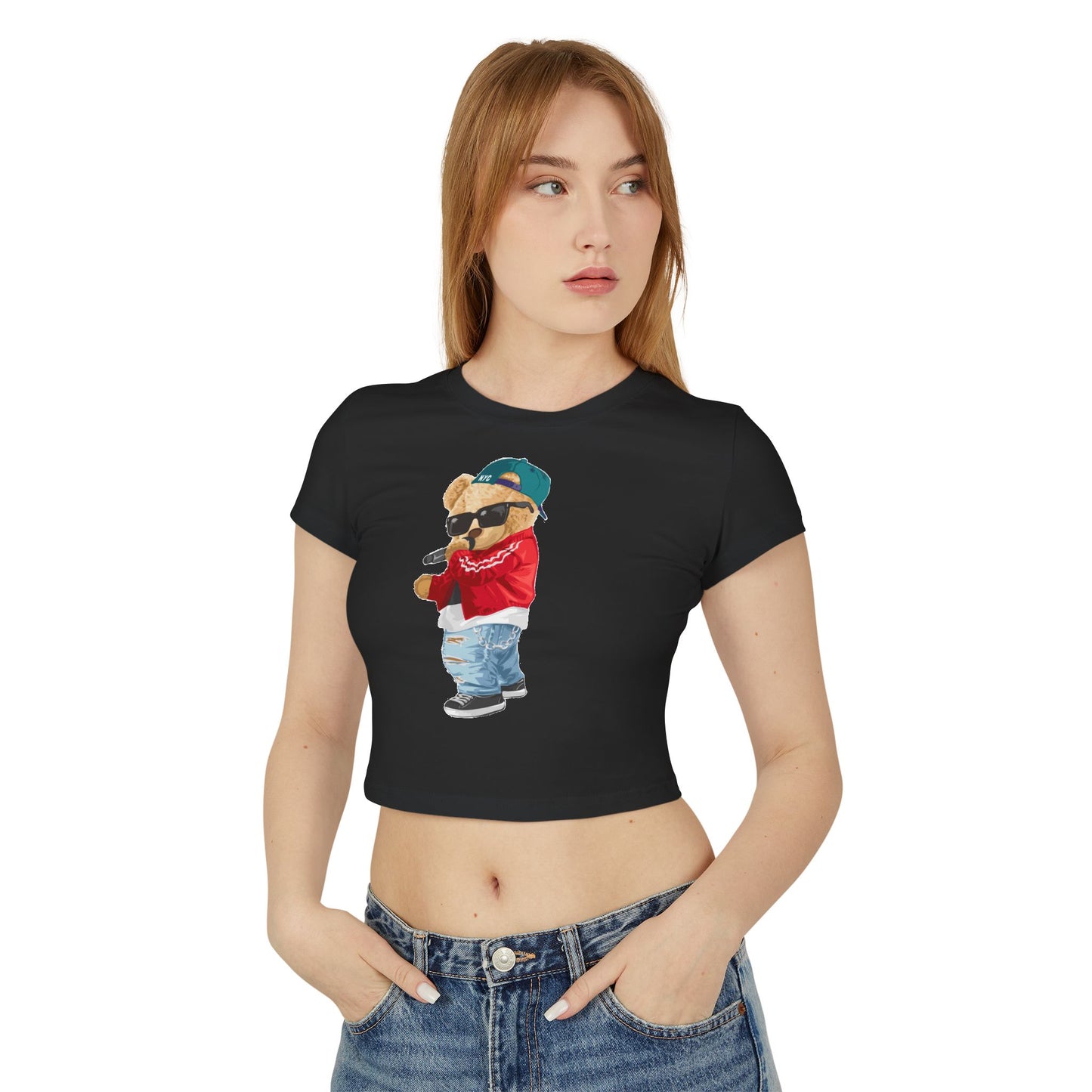 Princess Grace Trendy Women's Baby Tee with Cool Bear Design Cute & Fun Casual Shirt for Everyday Wear