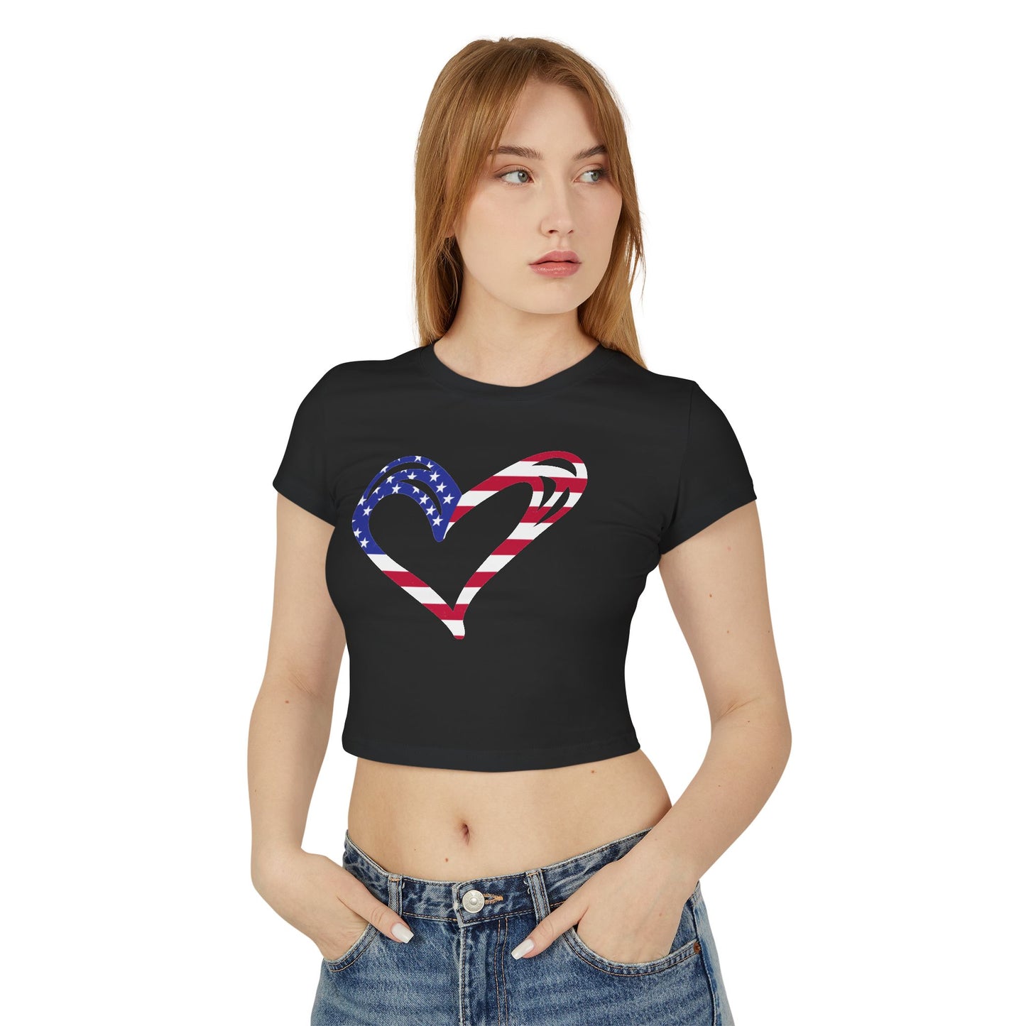 Princess Grace Patriotic Women's Baby Tee Heart & USA Design