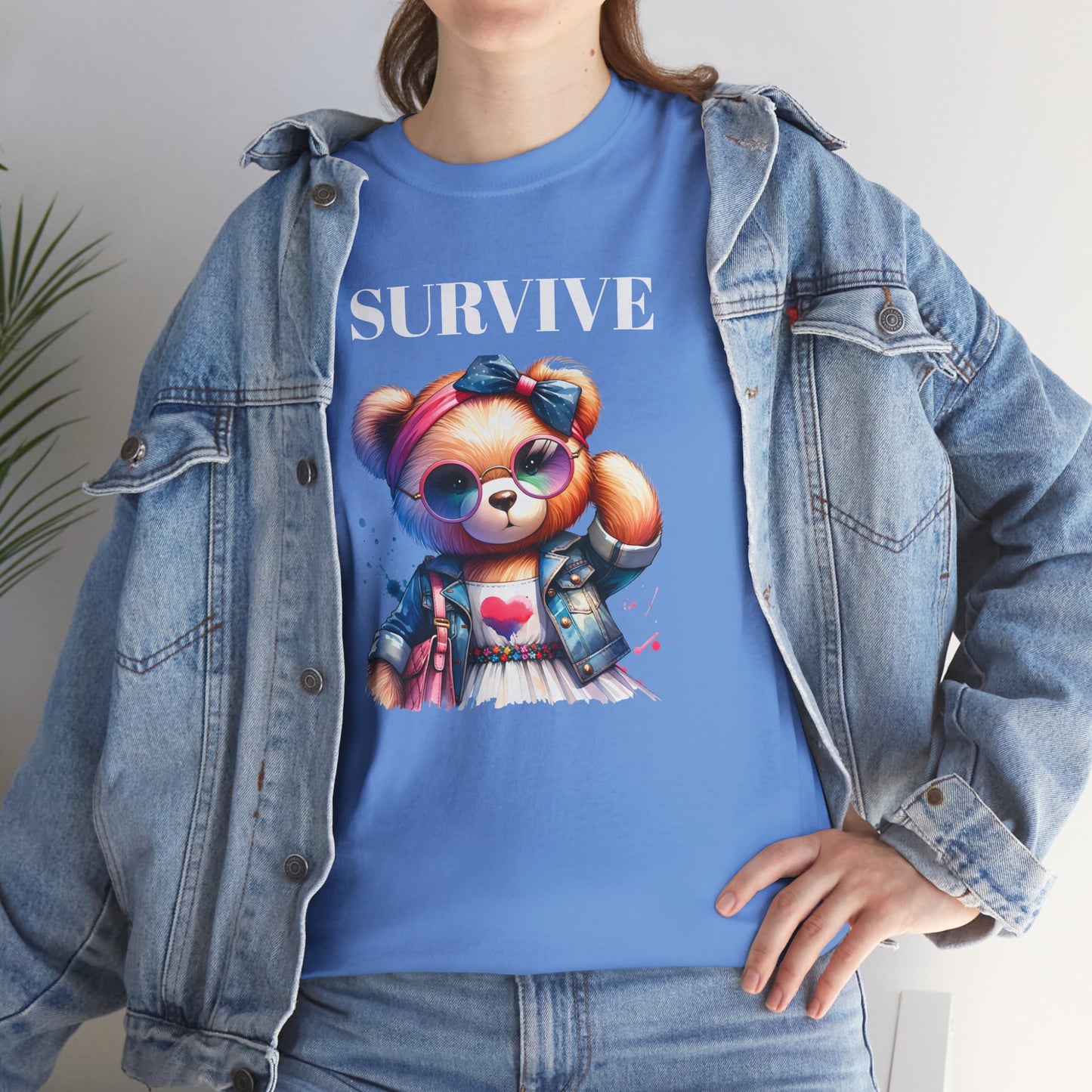 Princess Grace Survive Bear Unisex Heavy Cotton Tee Cute Graphic Tee for Casual Adventures