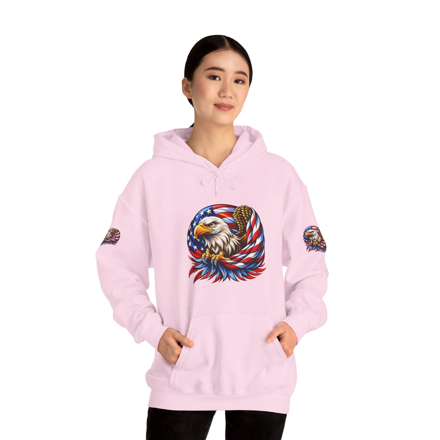 Princess Grace Patriotic Eagle Hoodie Unisex Heavy Blend Sweatshirt with American Flag Design