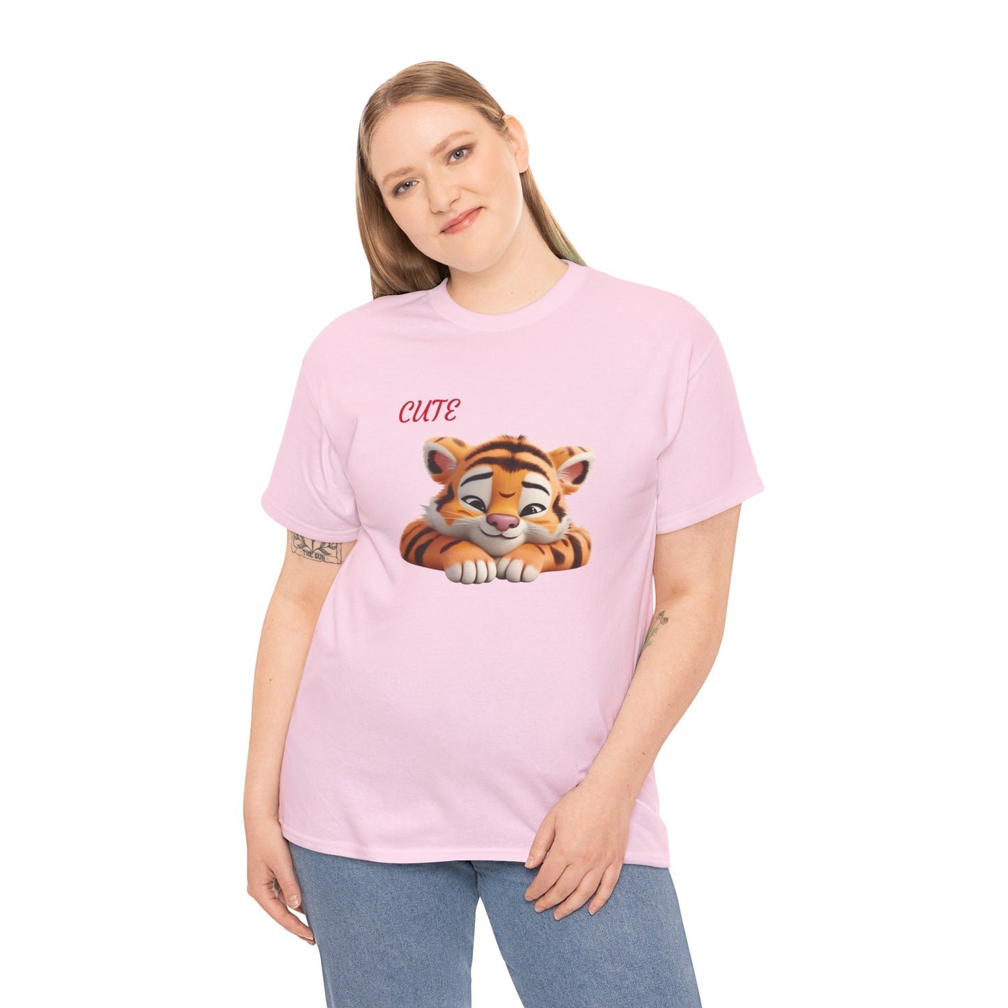 Princess Grace Cute Tiger Graphic Unisex Heavy Cotton Tee Perfect for Animal Lovers and Everyday Comfort