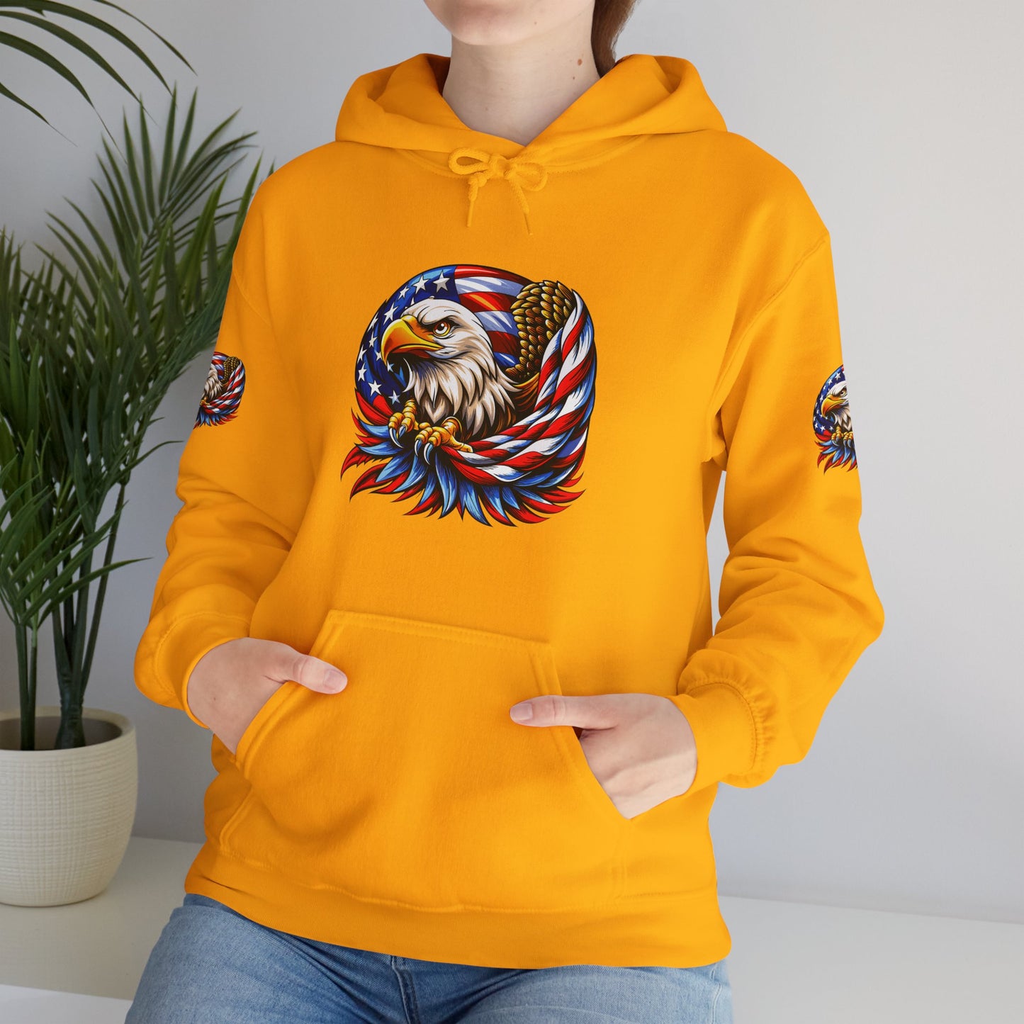 Princess Grace Patriotic Eagle Hoodie Unisex Heavy Blend Sweatshirt with American Flag Design