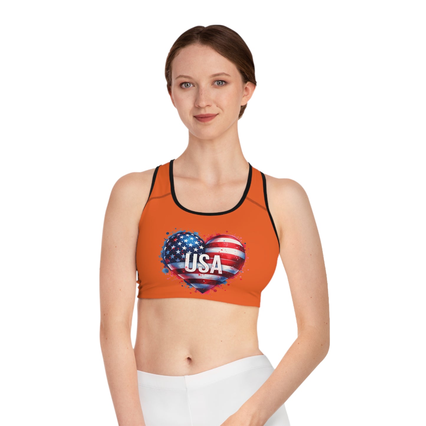 Princess Grace USA Heart Patriotic Sports Bra Perfect for Independence Day & Active Wear Lovers