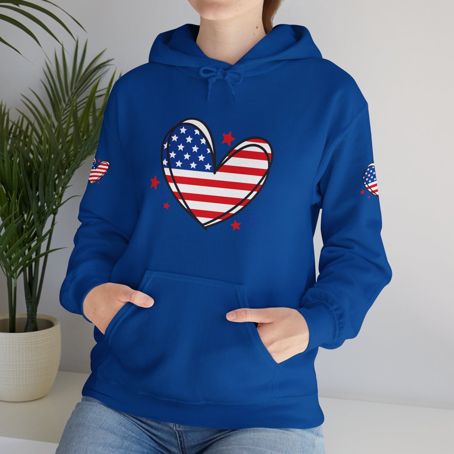 Princess Grace Patriotic Heart Hoodie Unisex Heavy Blend Hooded Sweatshirt for Independence Day & Year Round Love