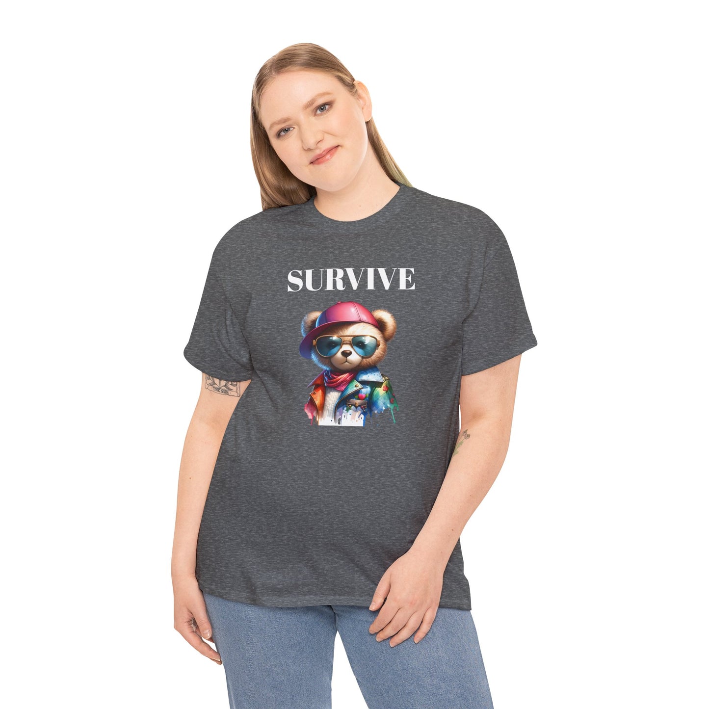 Princess Grace Survive Bear Unisex Heavy Cotton Tee Cool Graphic T-Shirt for Casual Style