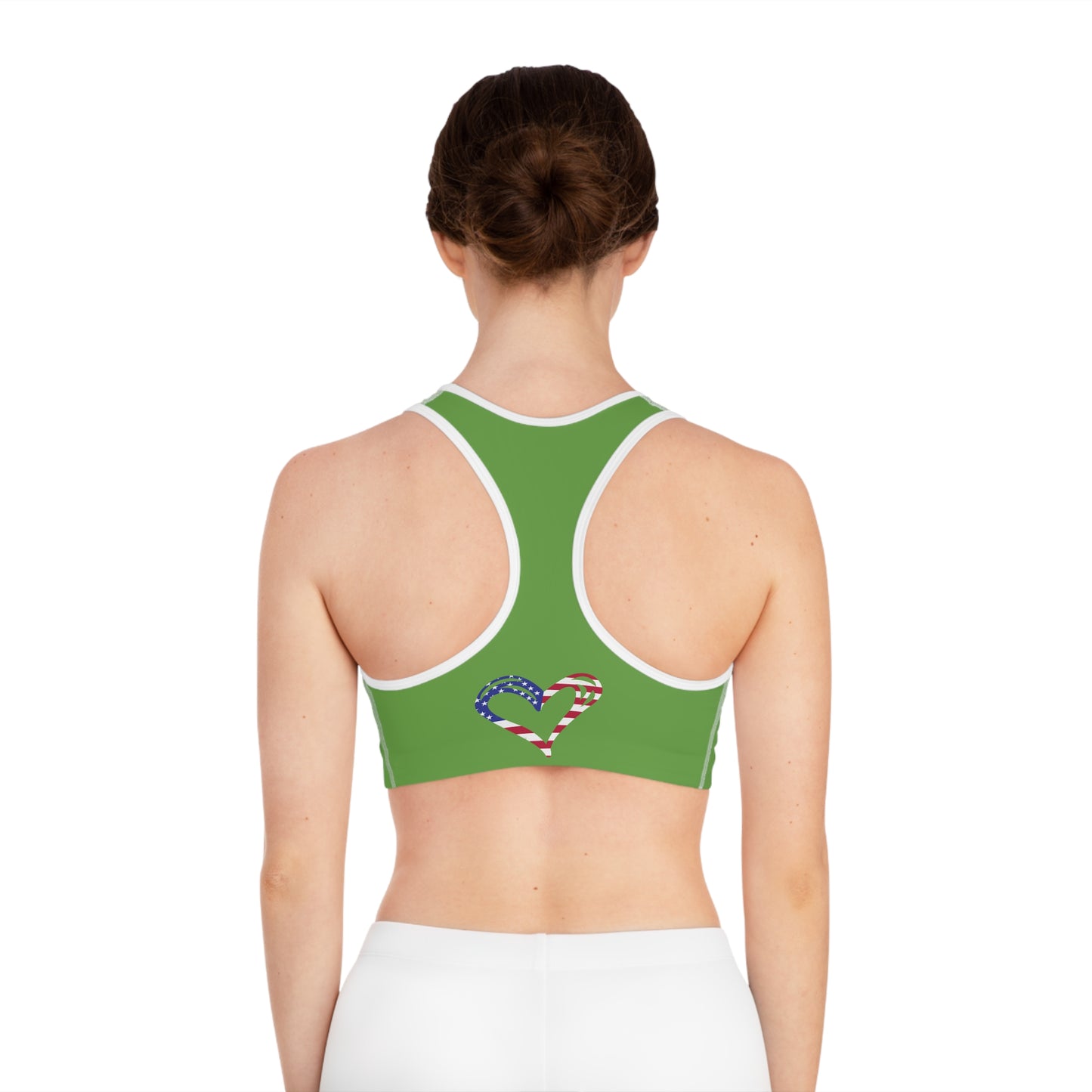 Princess Grace Patriotic Heart Sports Bra USA Flag Design for Activewear