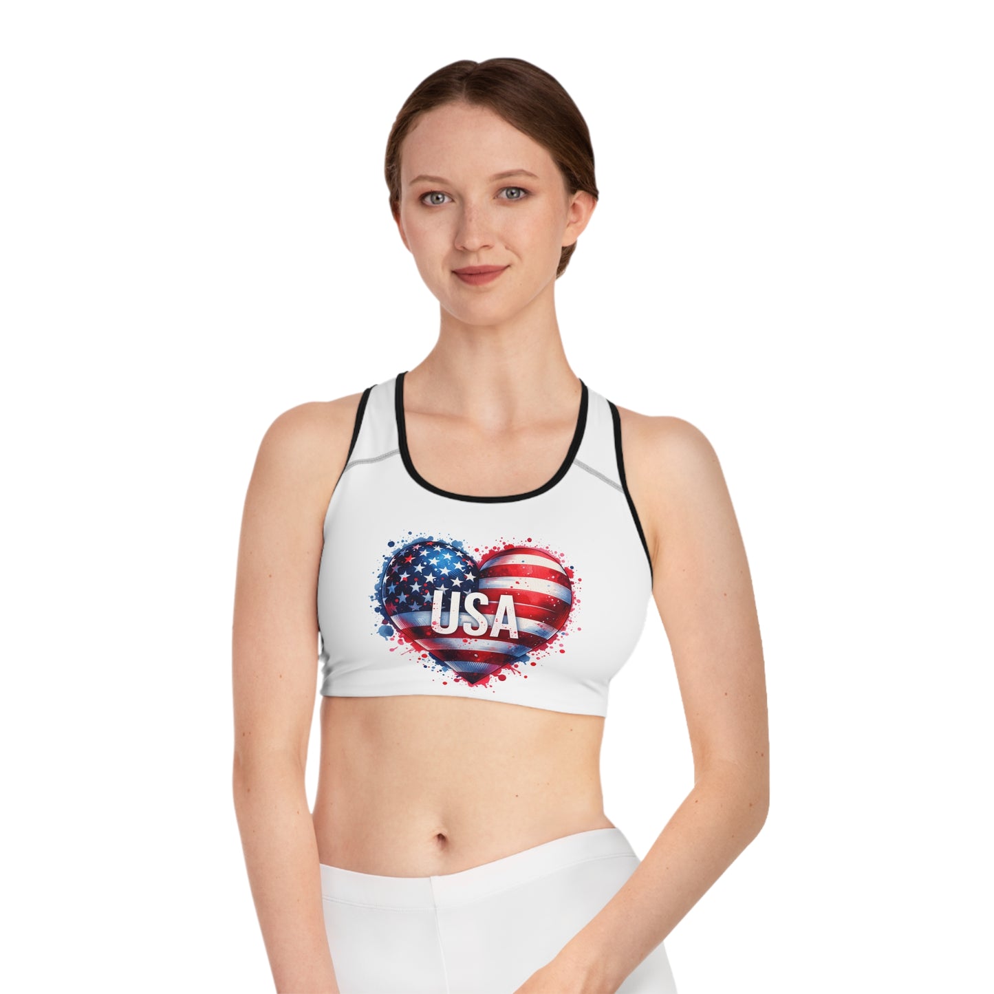 Princess Grace Patriotic Sports Bra with USA Heart Design